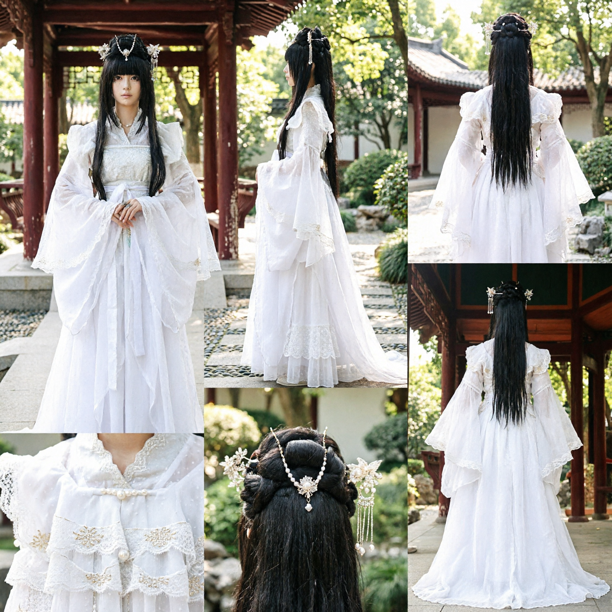 Biały starożytny chiński strój Hanfu, tradycyjny kostium, suknia wróżki z epoki Jin dla kobiet na cosplay i fotografię - Asian Costume