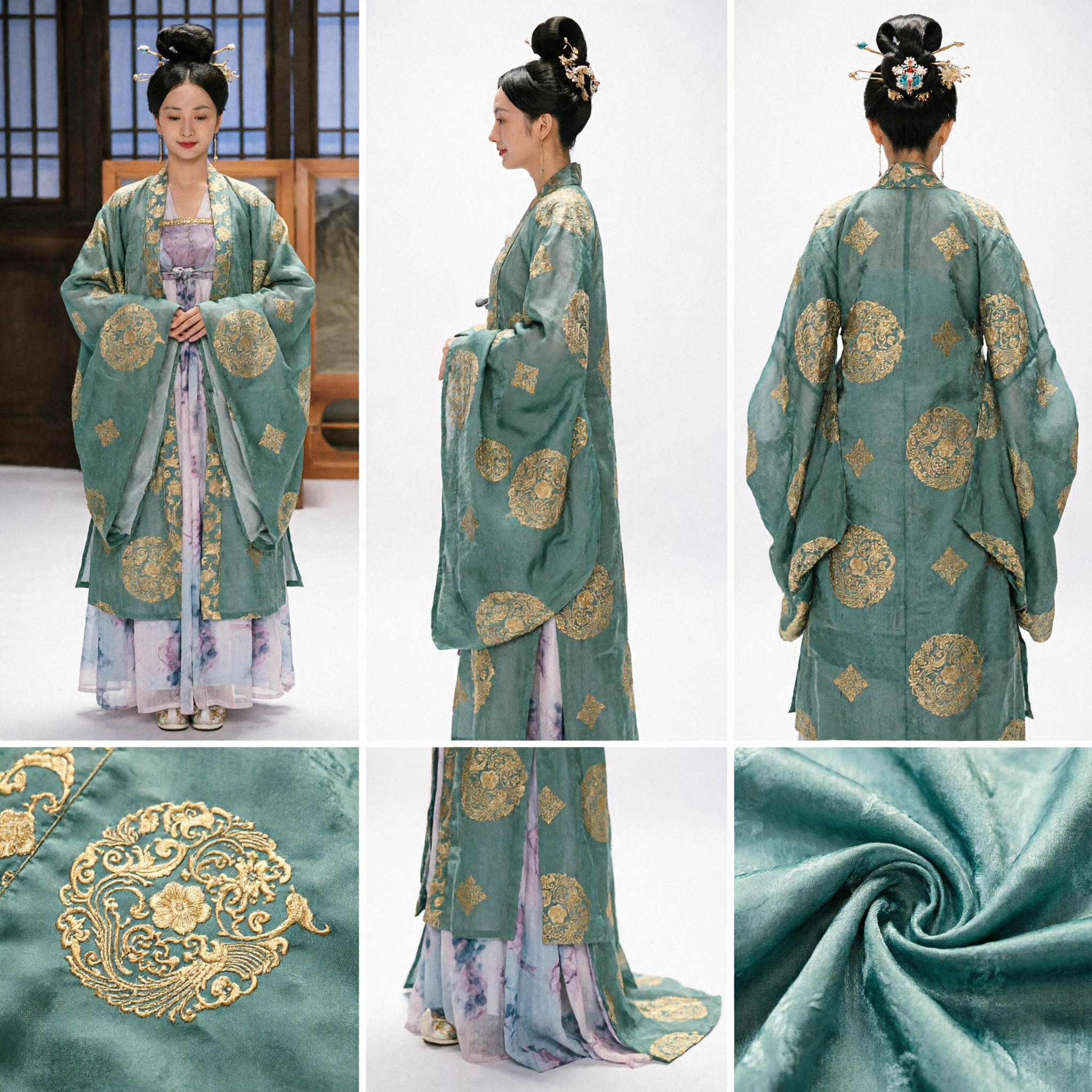 Elegante Antica Veste Esterna Hanfu della Dinastia Tang Cinese Ricamata in Verde Costume Tradizionale per Donne Cosplay - Asian Costume
