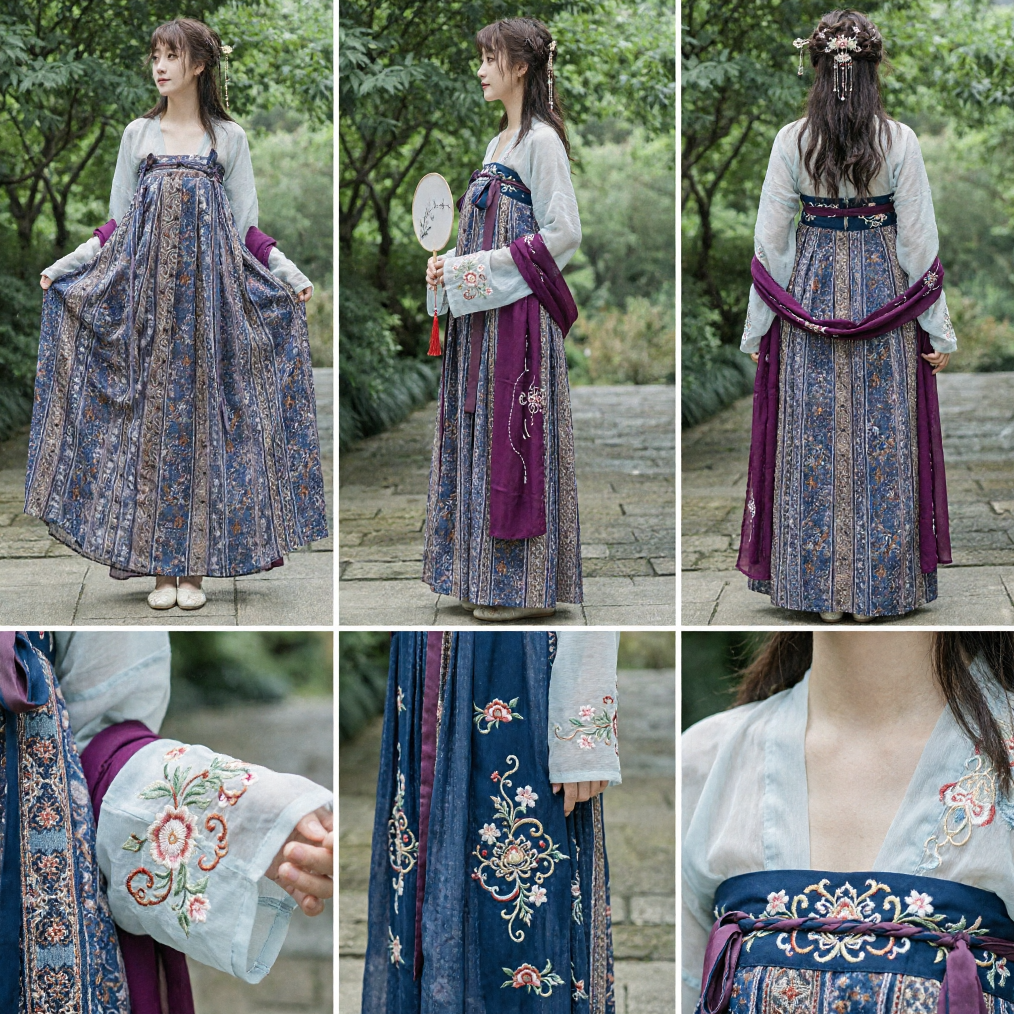 Elegante Traje Hanfu de la Dinastía Tang para Mujer Conjunto Tradicional Chino de Falda Floral de Tiro Alto y Blusa - Asian Costume