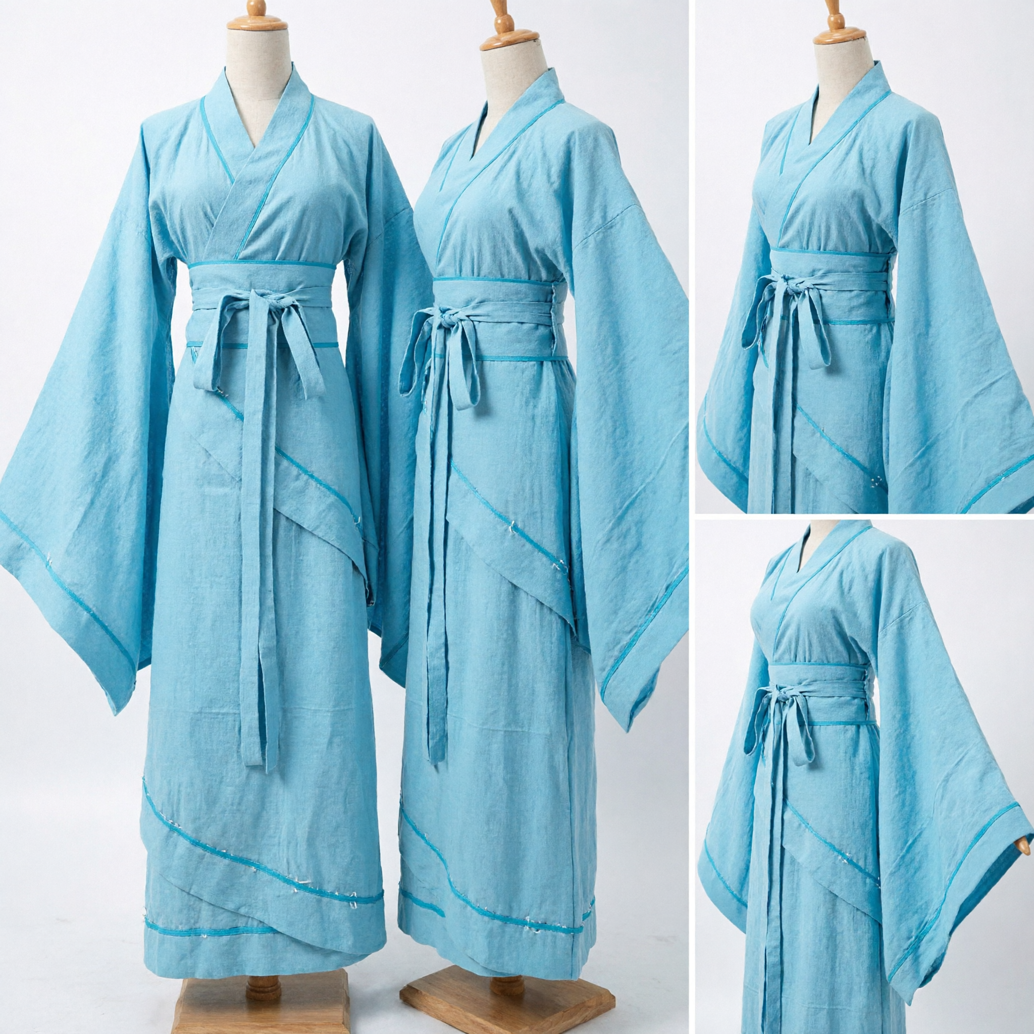 Traditional Chinese Hanfu Ancient Scholar Robe Light Blue Cross Collar Costume for Men Cosplay - Asian Costume