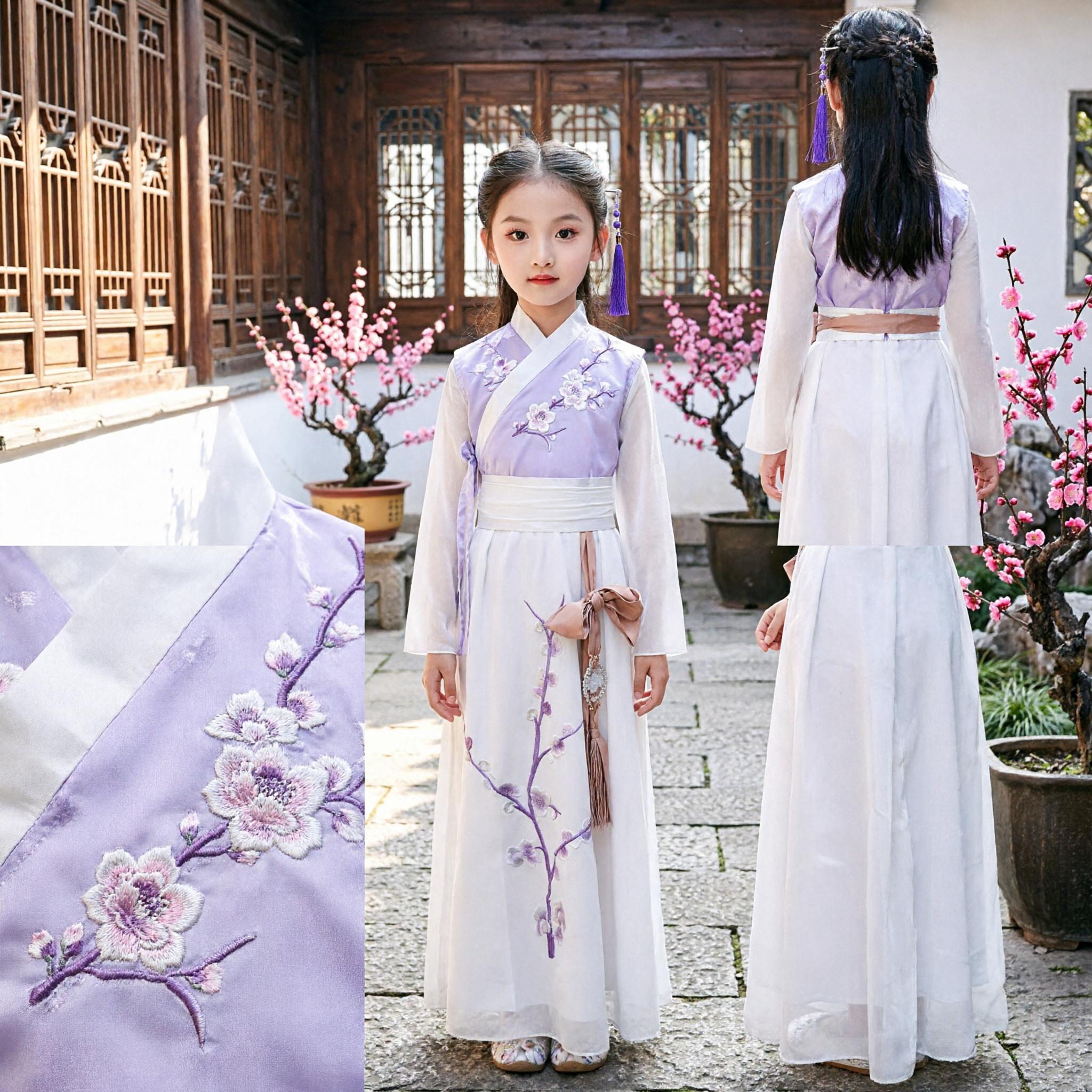 Costume Hanfu traditionnel chinois pour filles enfants, robe ancienne de fée avec broderie florale violette, spectacle sur scène - Asian Costume