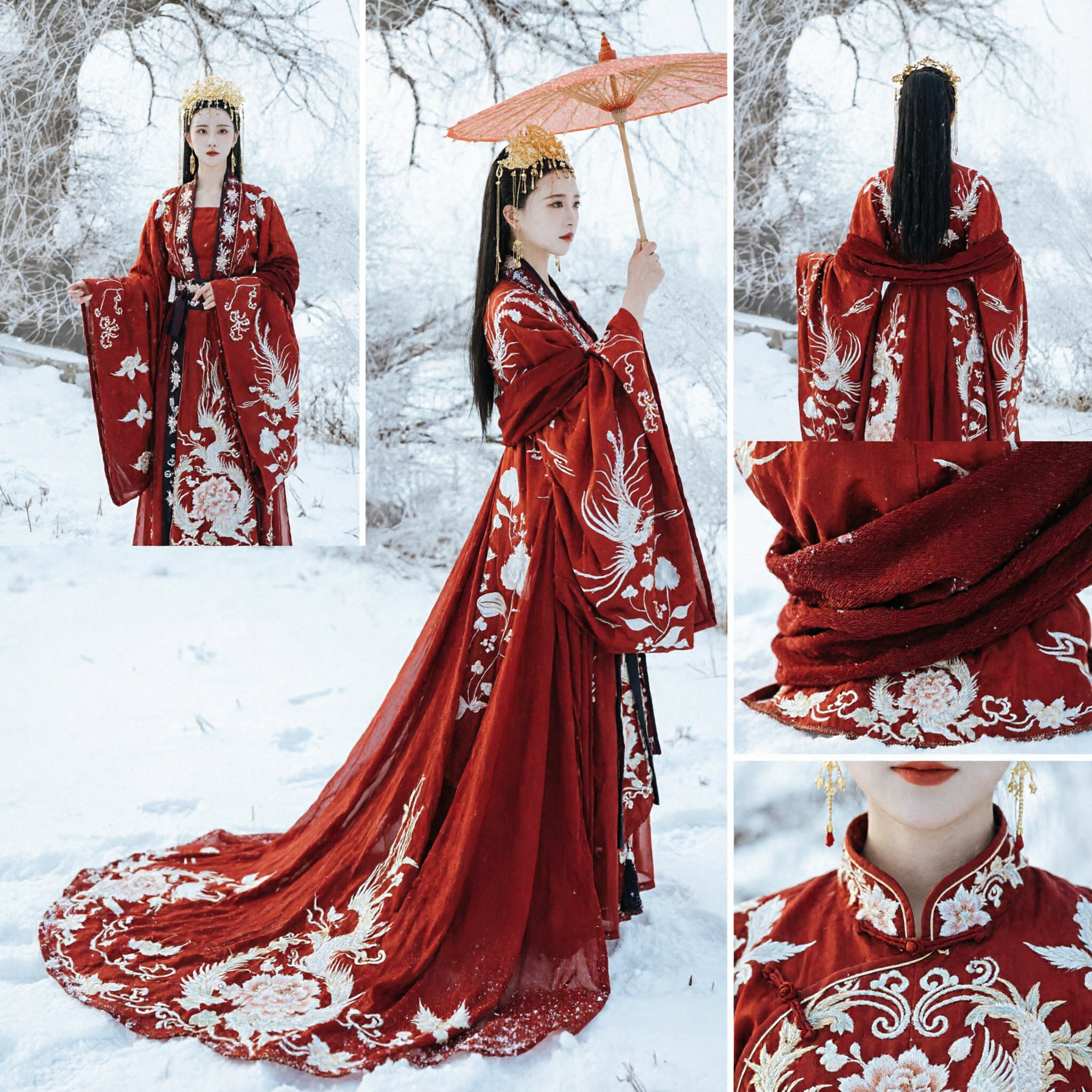 Abito tradizionale cinese Hanfu rosso antico da imperatrice, costume nuziale con ricamo di fenice per donne, cosplay d'epoca - Asian Costume