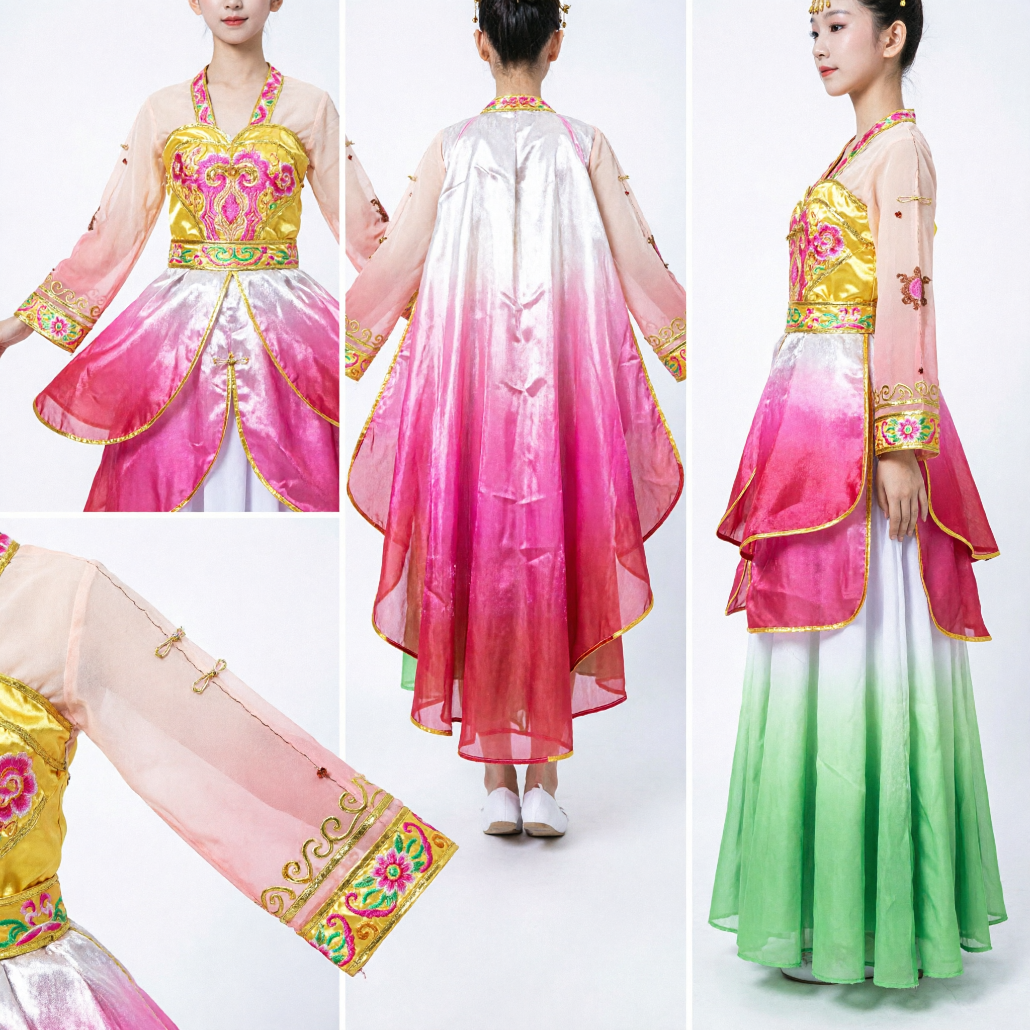 Kids Traditional Chinese Dance Costume Pink Lotus Flower Dress Girls Folk Stage Performance Outfit - Asian Costume