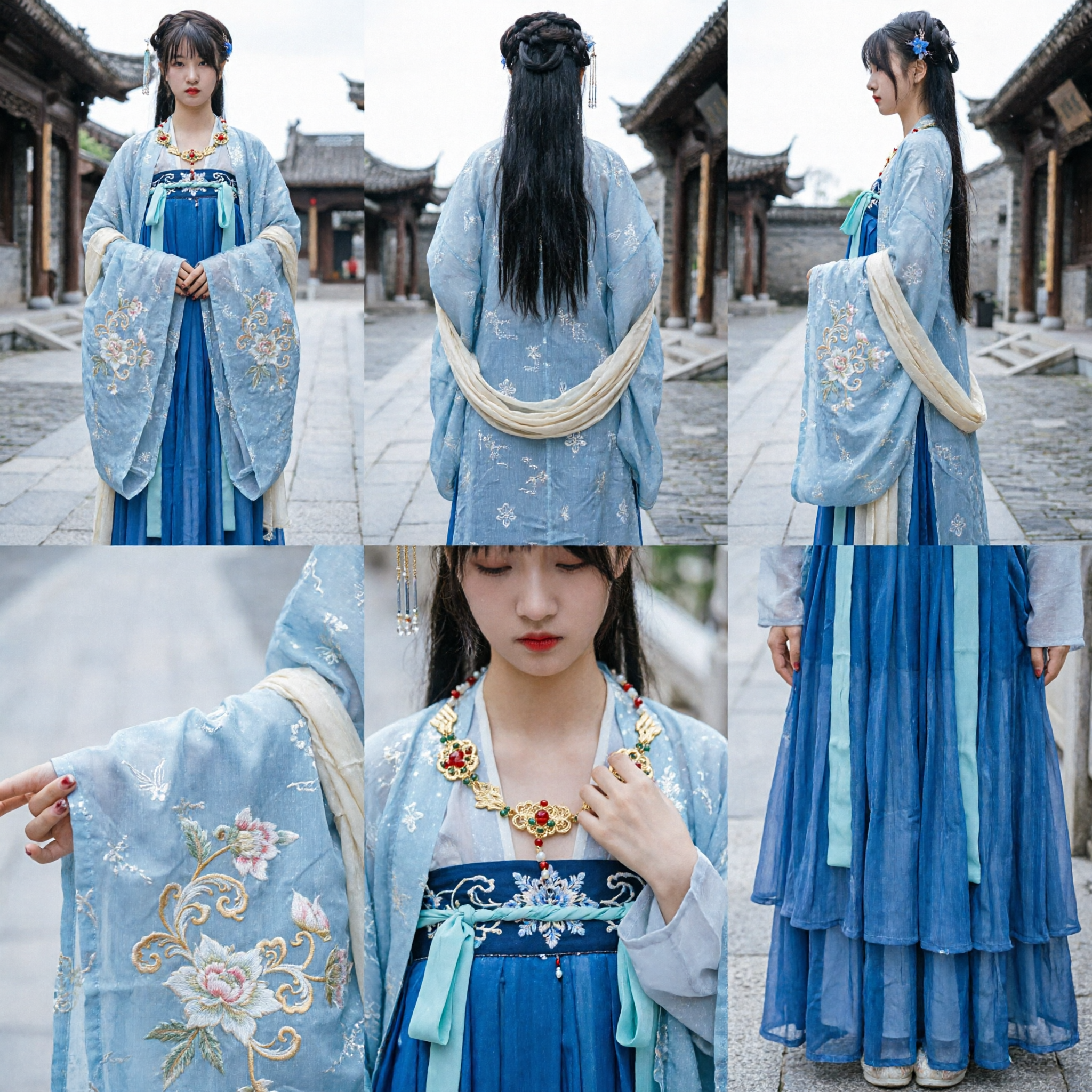 Hanfu élégant bleu Costume ancien traditionnel chinois Robe de fée pour femmes pour photographie, cosplay et spectacle - Asian Costume