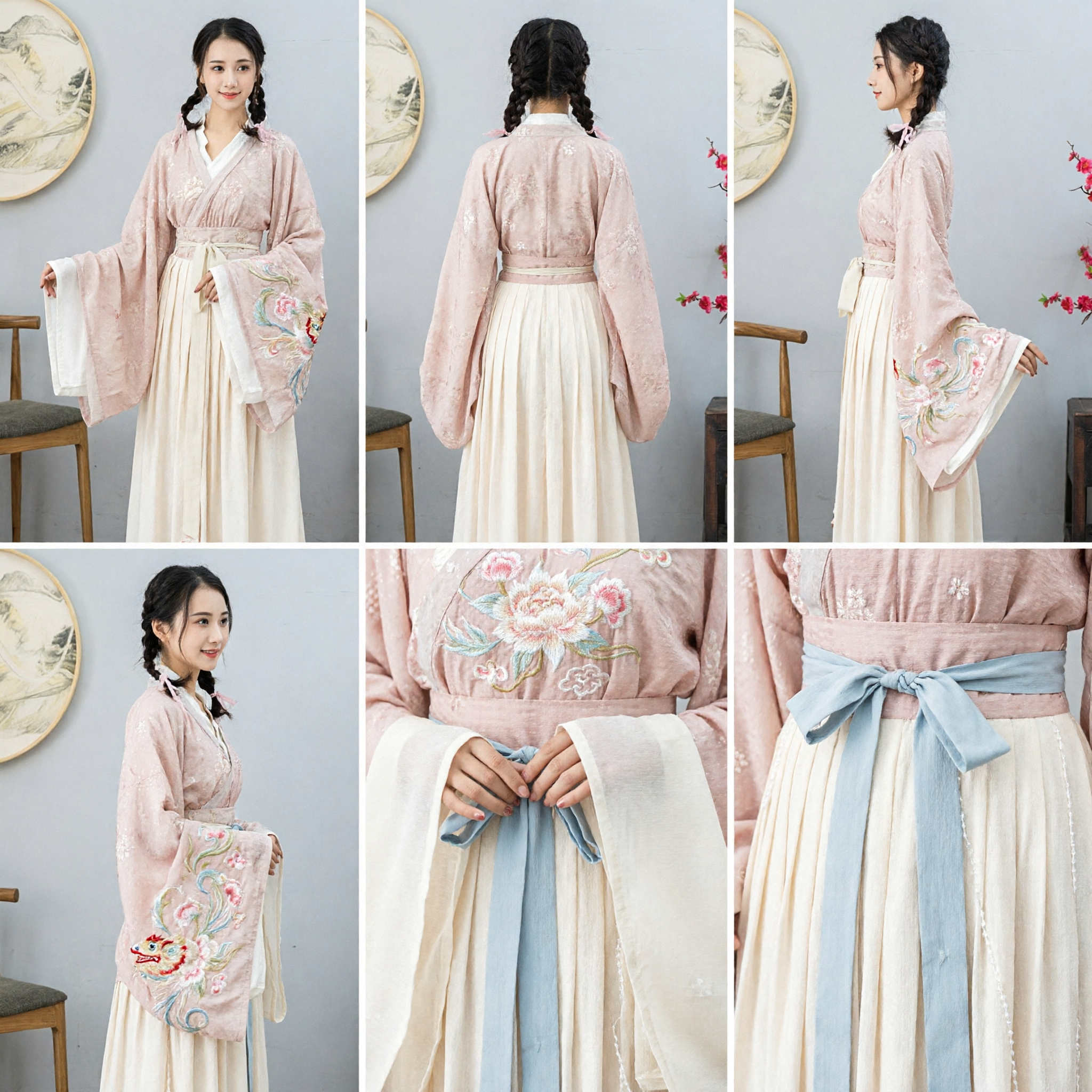Elegante Conjunto Hanfu Tradicional Chino Rosa y Blanco para Mujer Traje Antiguo para Ceremonia del Té y Sesiones de Fotos - Asian Costume