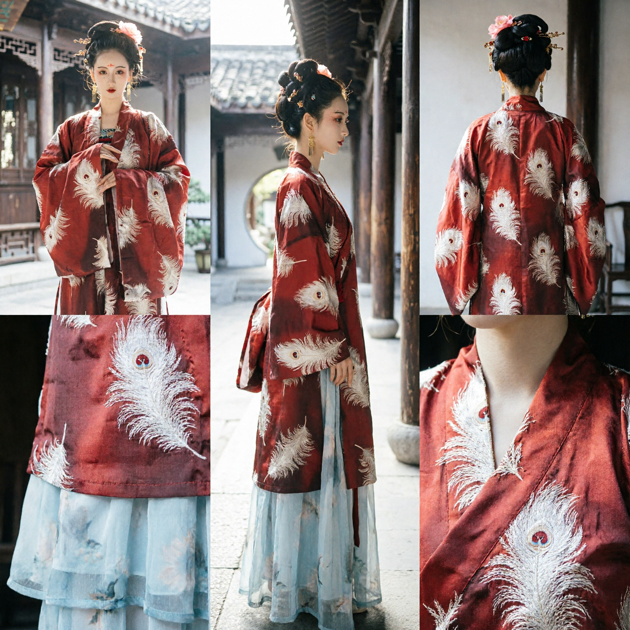 Traje Tradicional Hanfu Chino Capa Roja con Grulla Traje Antiguo de Dama del Palacio para Fotografía Histórica y Representaciones de Mujer - Asian Costume