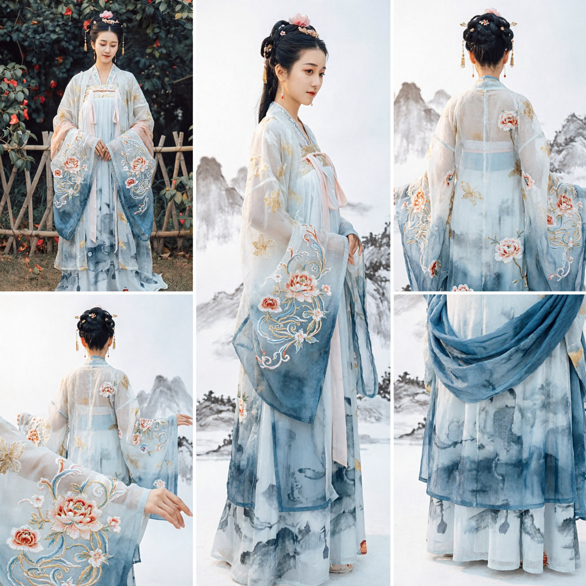 Hanfu traditionnel chinois Robe de fée Ruqun à la peinture à l'encre bleue Costume ancien pour femmes - Asian Costume