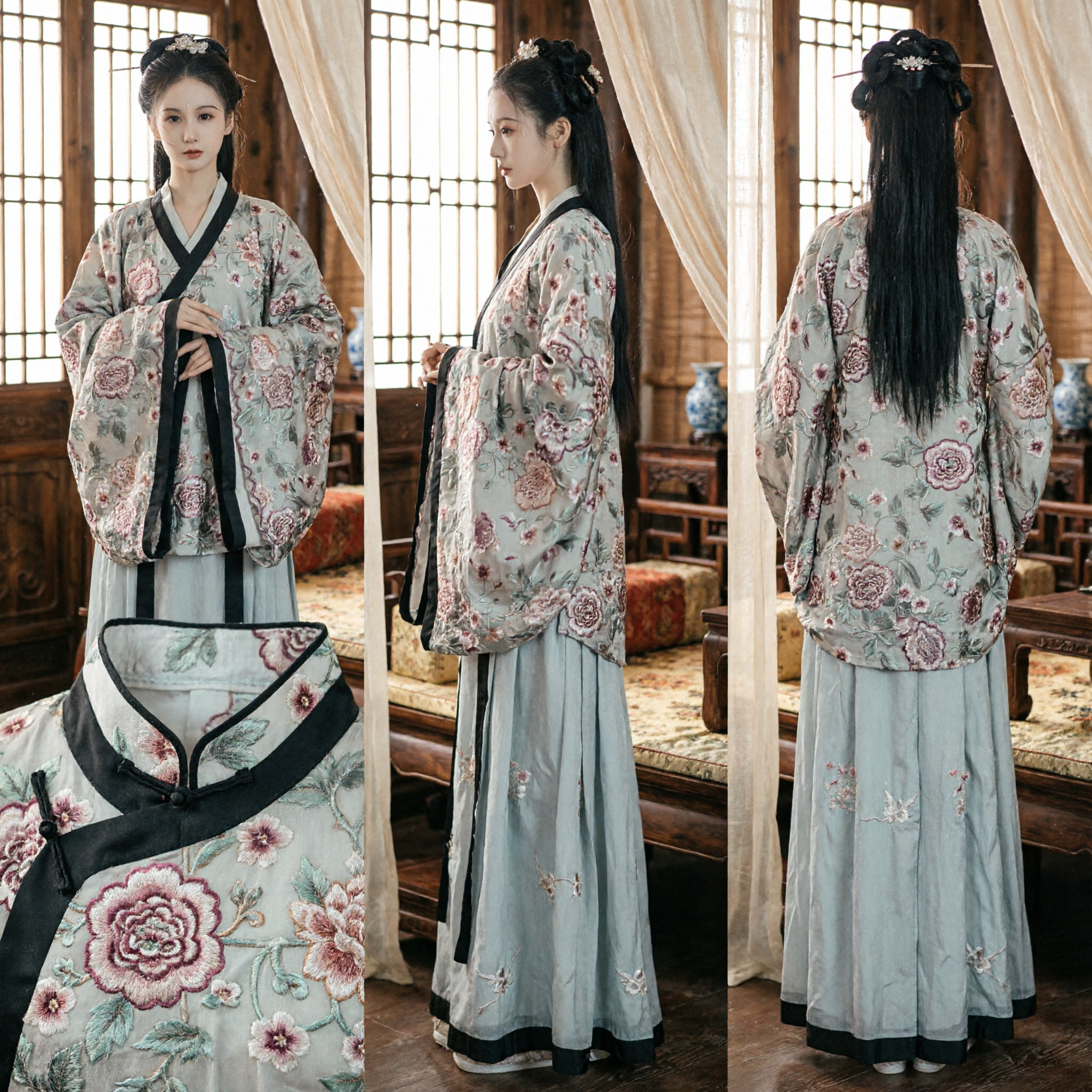 전통 중국 한푸 꽃무늬 프린트 고대 복장 여성 명나라 스타일 의상 촬영 및 코스프레용 - Asian Costume