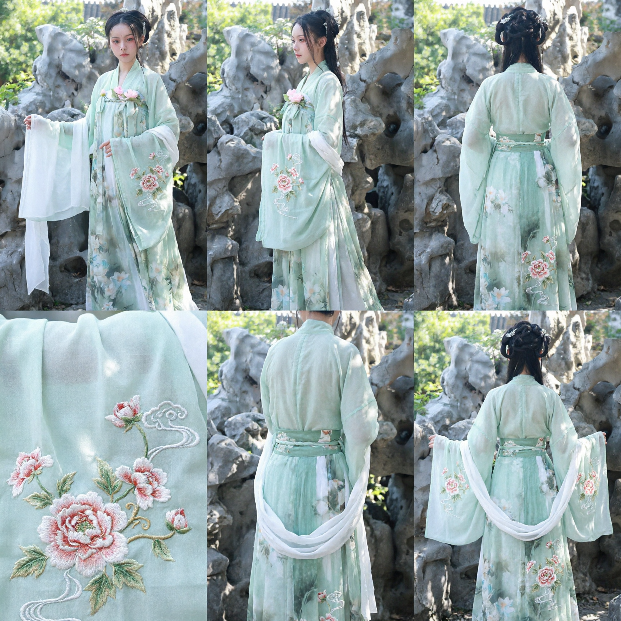 Hanfu Tradicional Chinês Elegante com Estampa de Lótus Verde Conjunto de Vestido de Fada Antigo para Mulheres para Cosplay - Asian Costume