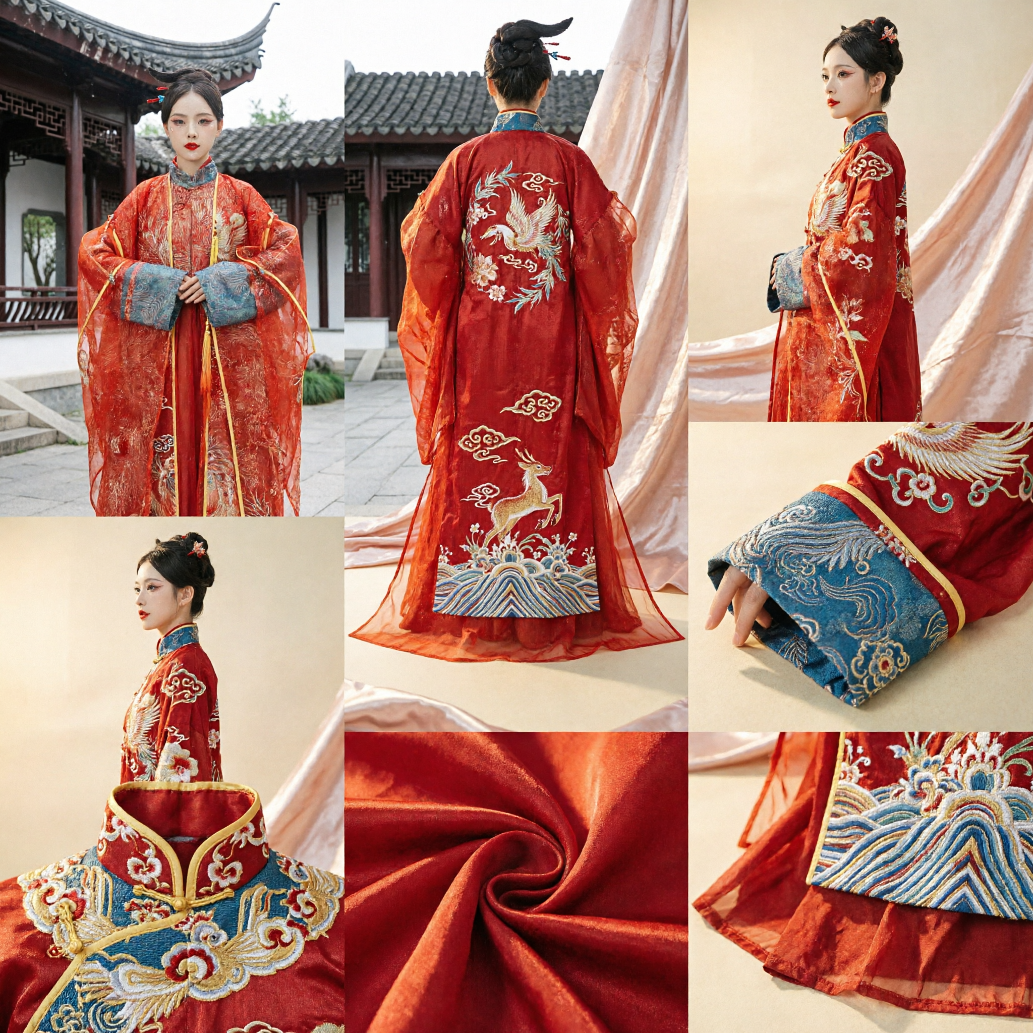 Abito da Sposa Tradizionale Cinese Hanfu Rosso, Abito da Sposa in Stile Dinastia Ming con Ricami Dorati per Donne - Asian Costume