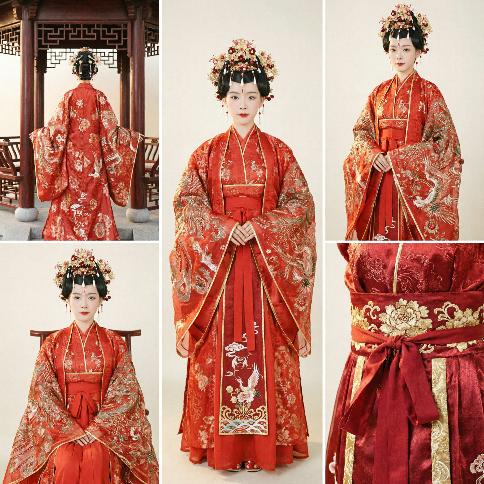 Chinese Traditional Red Wedding Dress Hanfu Bride Costume Tang Dynasty Ancient Phoenix Embroidery Gown for Women - Asian Costume