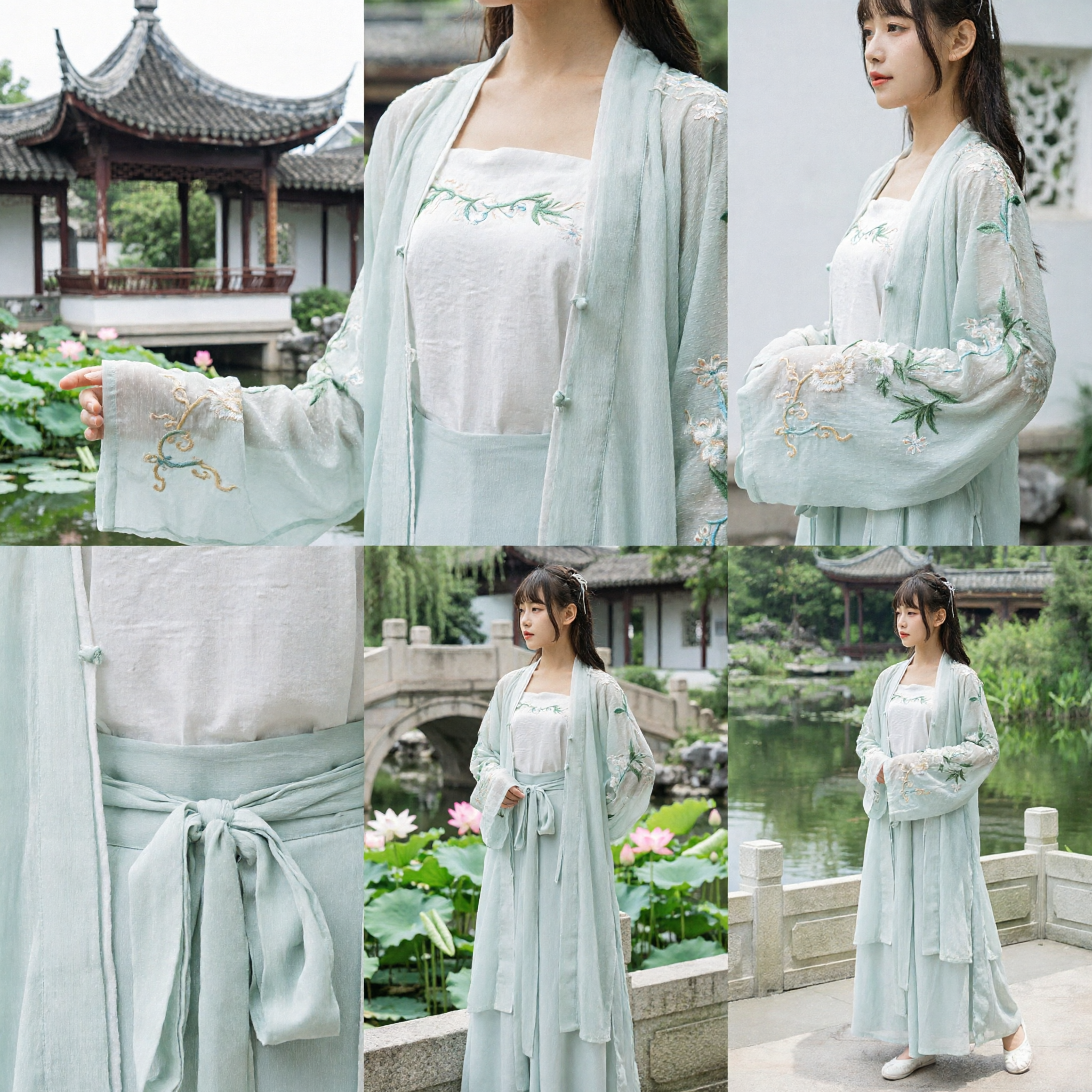 زي هانفو صيني تقليدي - مجموعة سترة وتنورة مطرزة على طراز سلالة سونغ للنساء لتصوير الصيف - Asian Costume