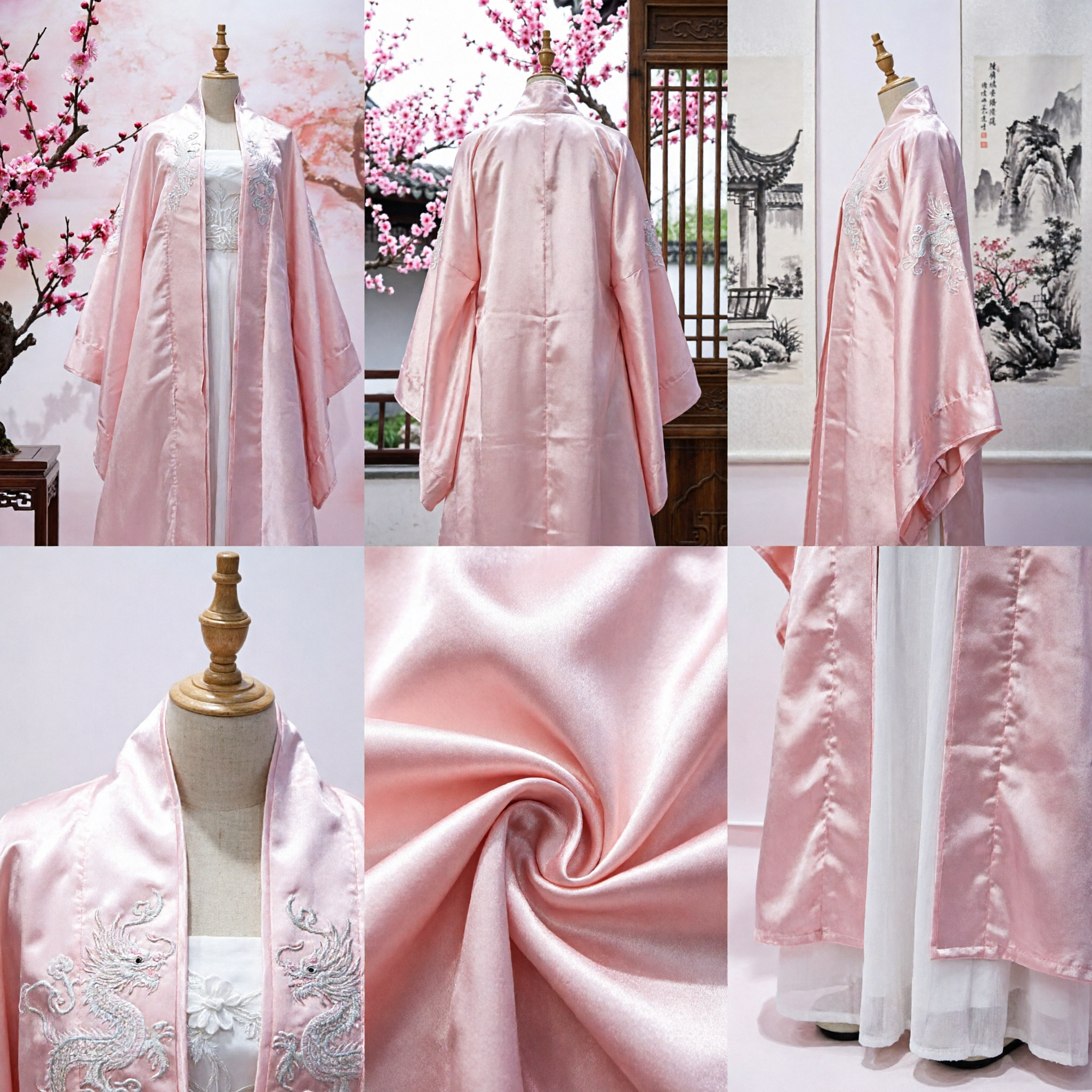 Elegancki różowy chiński Hanfu – tradycyjny starożytny strój, długi komplet szat dla kobiet na cosplay i fotografię - Asian Costume