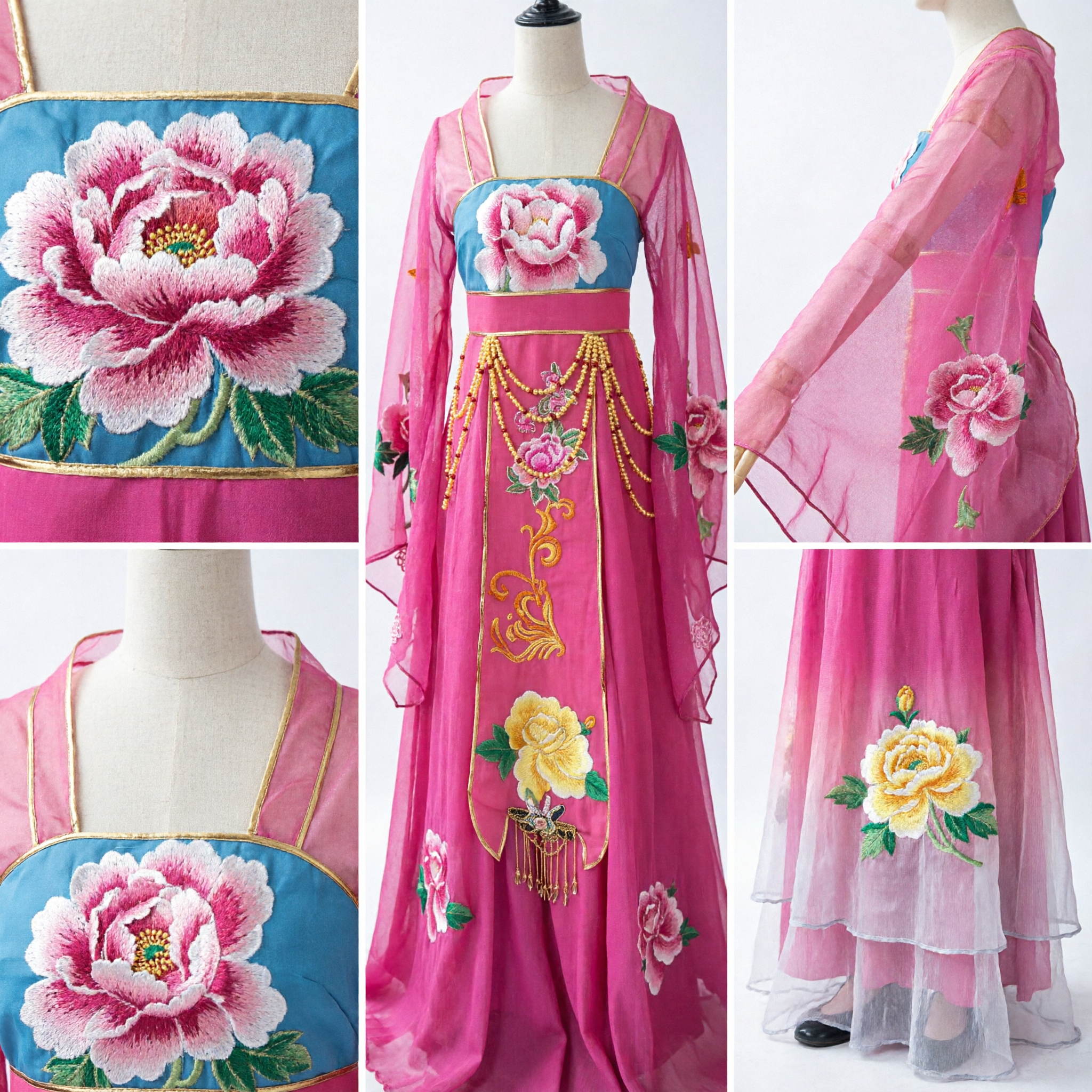 Traditional Chinese Pink Tang Dynasty Princess Palace Lady Embroidered Hanfu Costume Dress for Women Performance - Asian Costume