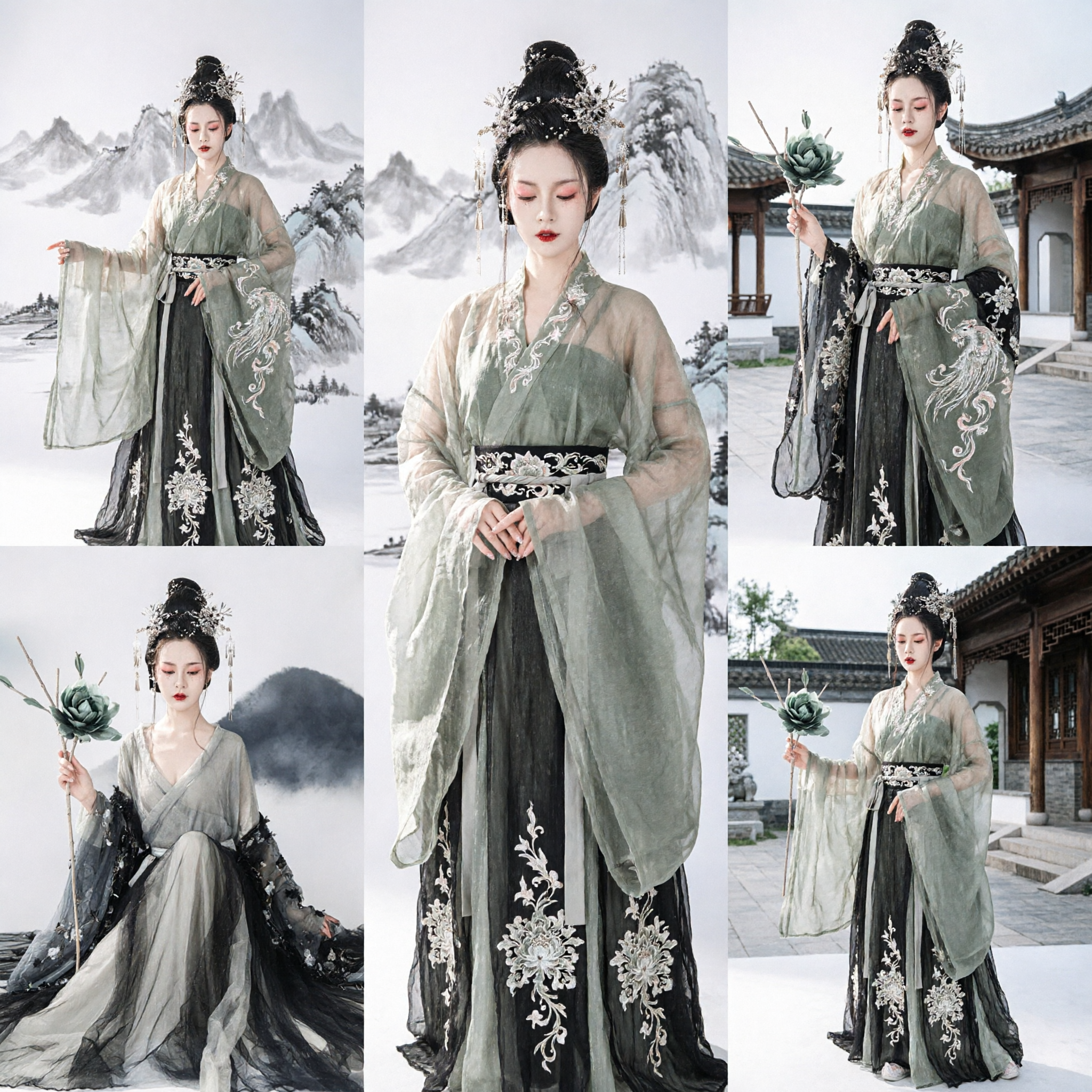 Elegant Grijs Inktwassen Hanfu Traditioneel Chinees Kostuum Oud Feeënjurk voor Vrouwen Cosplay Fotografie - Asian Costume