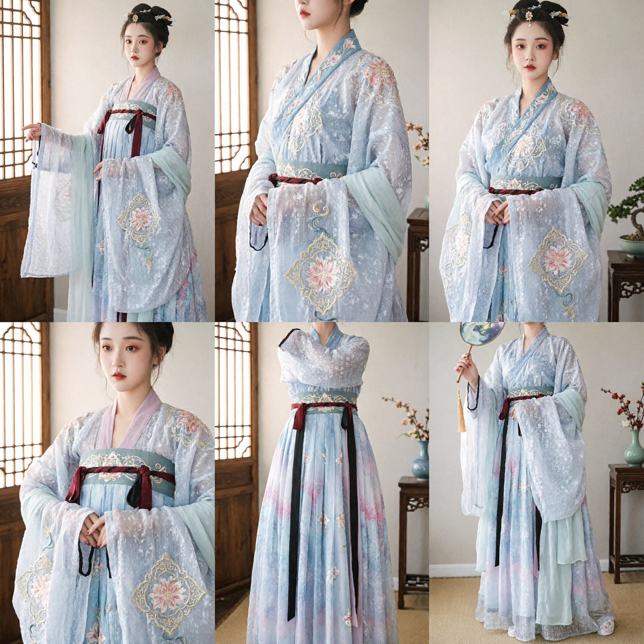 Traditionele Chinese Hanfu Jurk Oud Feeënkostuum Blauw Bloemen Wijdmouwige Gewaad voor Vrouwen Fotografie - Asian Costume