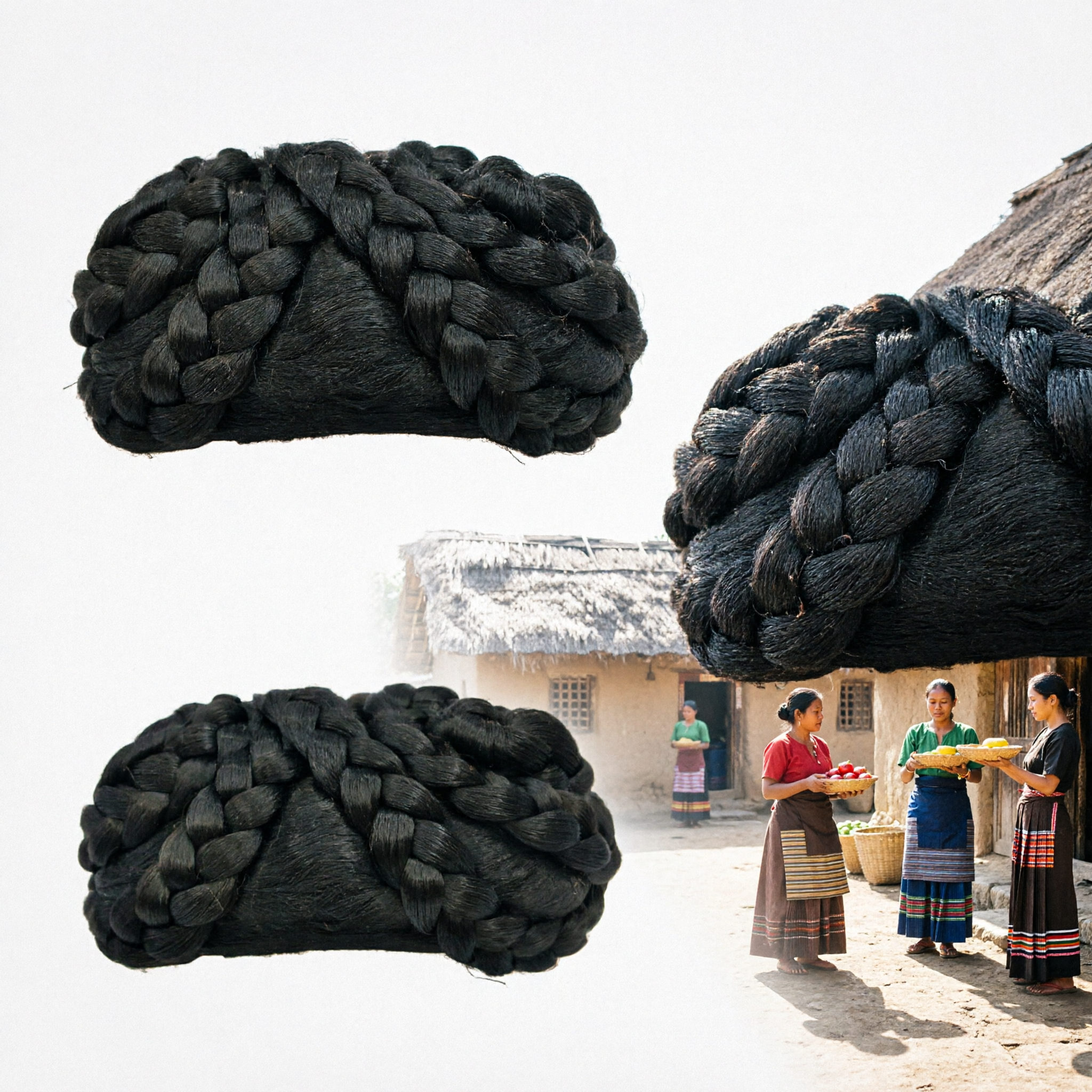 باروكة صينية قديمة تقليدية ذات كعكة شعر سوداء مضفرة لإكسسوارات أزياء النساء لتنكرية الهانفو - Asian Costume