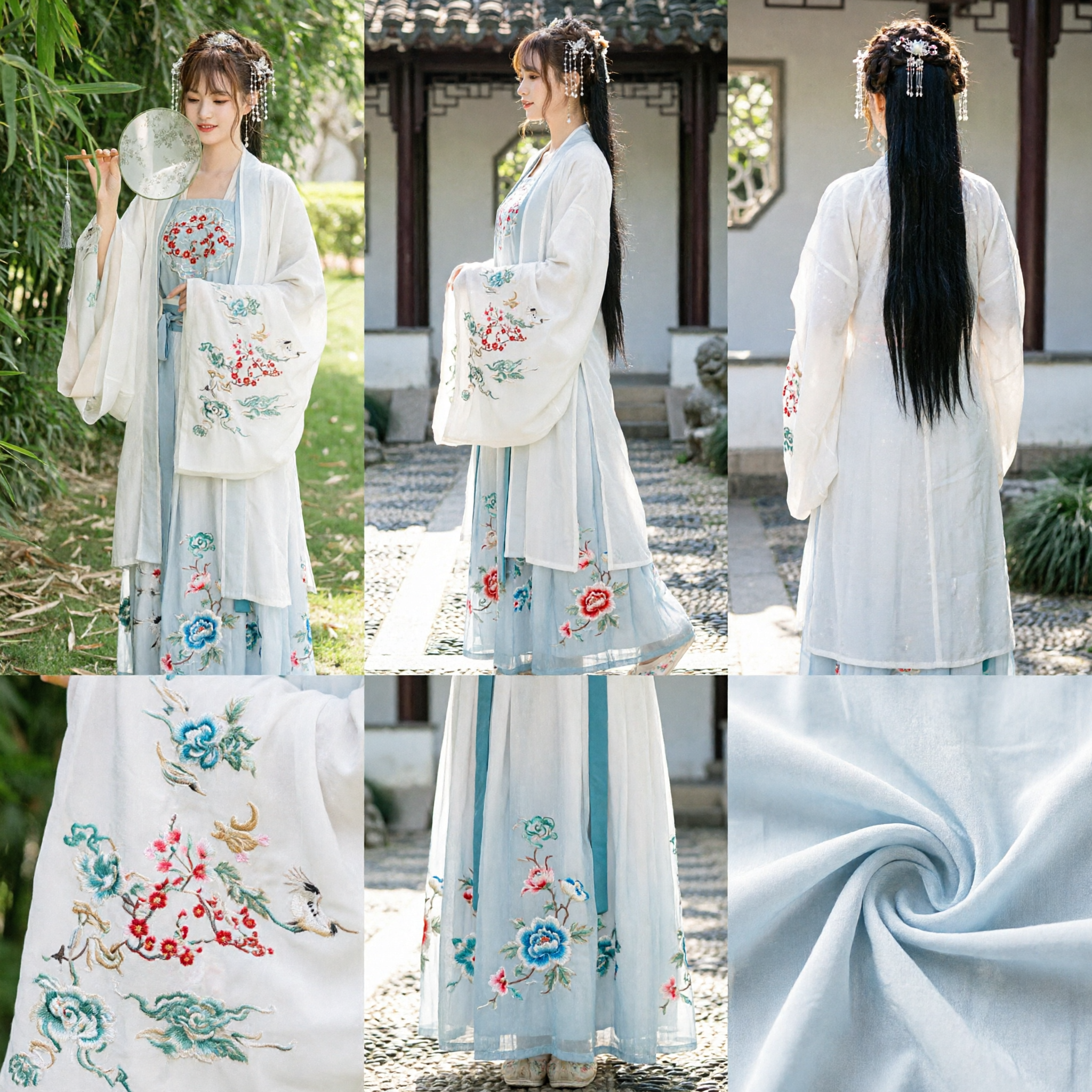 Elegante witte geborduurde traditionele Chinese Hanfu-jurk oud kostuum voor vrouwen fotografie en theeceremonie - Asian Costume