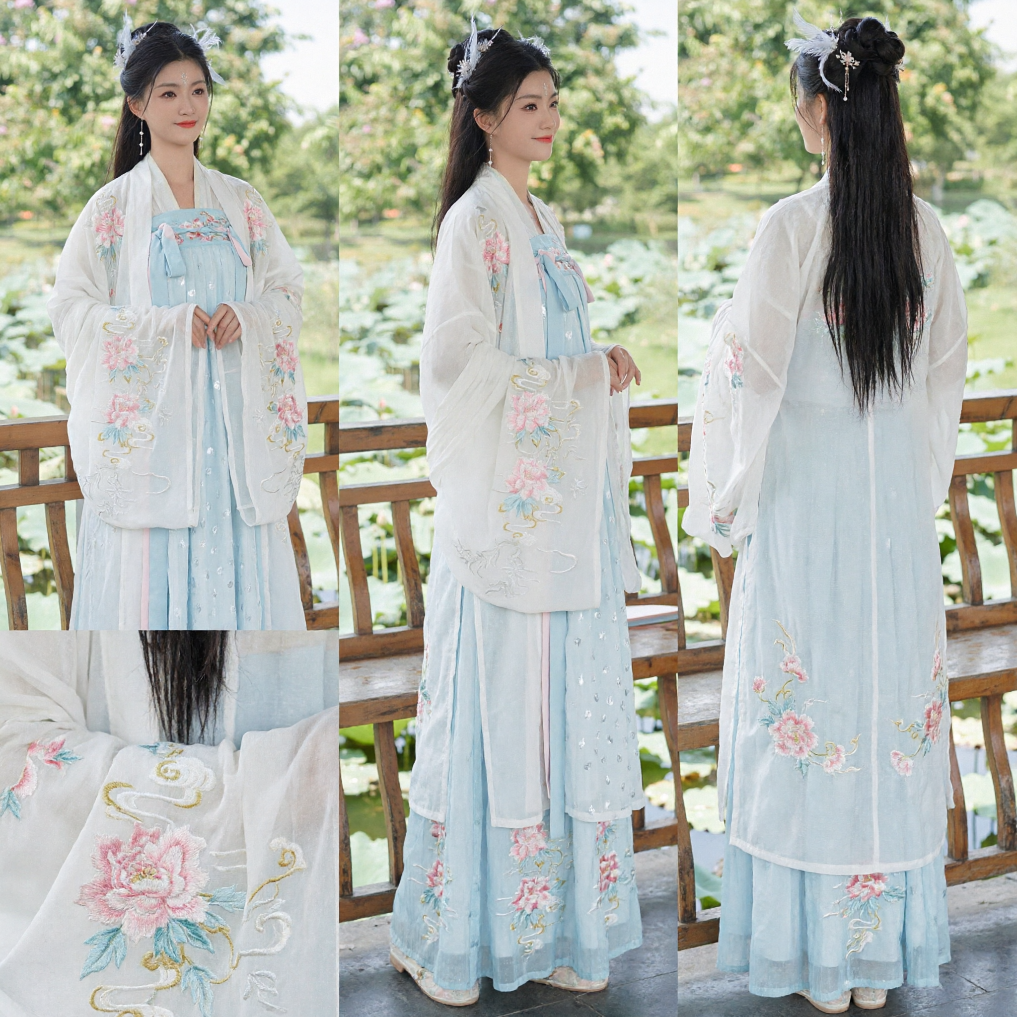 Tradycyjna chińska suknia Hanfu dla kobiet Elegancka biała kwiatowa haftowana starożytna suknia księżniczki do fotografii - Asian Costume