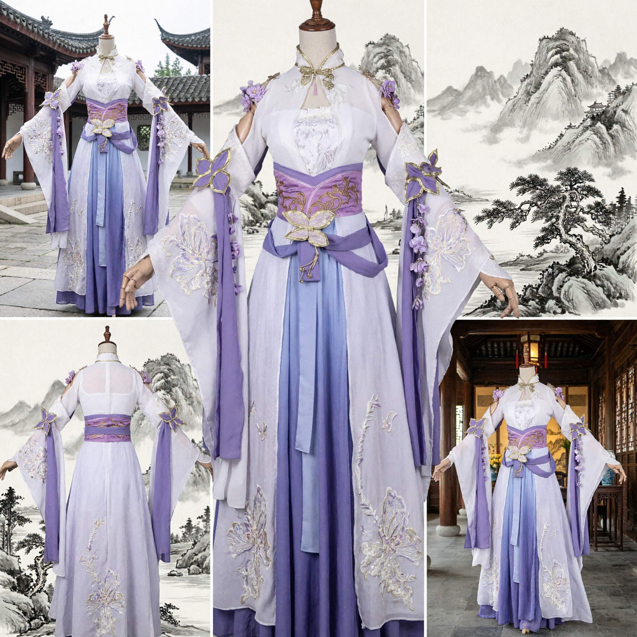 Costume Tradizionale Cinese Hanfu da Fata Farfalla Viola, Abito da Palazzo Antico per Donne, per Cosplay e Fotografia - Asian Costume