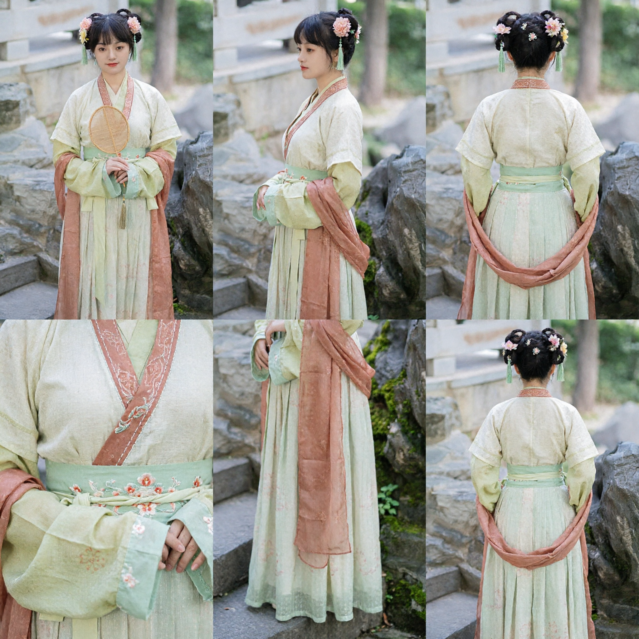 Traje Tradicional Chinês Hanfu de Fada Antiga, Vestido Elegante em Verde Claro e Pêssego para Cosplay para Mulheres - Asian Costume