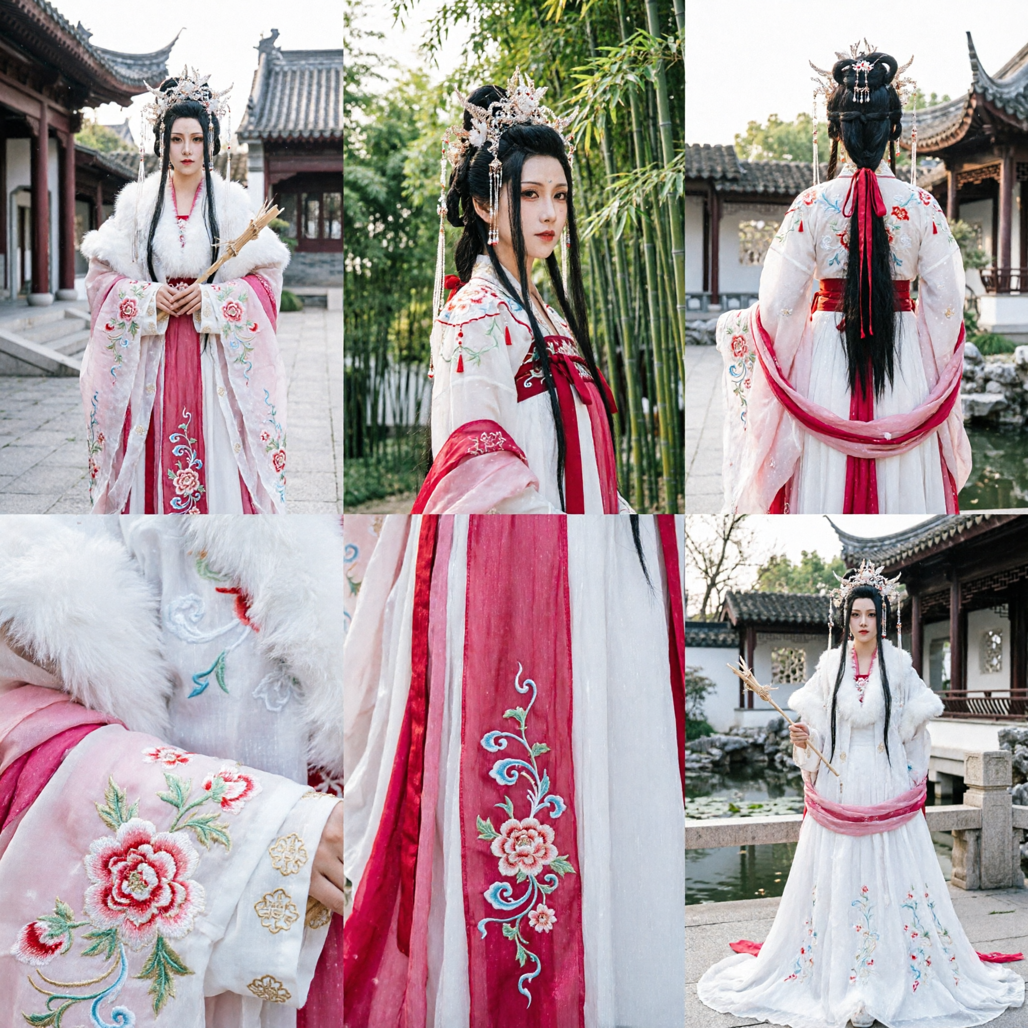 Traje Elegante Chinês Antigo Hanfu, Vestido de Fada Rosa e Branco, Robe Tradicional de Princesa Imortal para Performance para Mulheres - Asian Costume