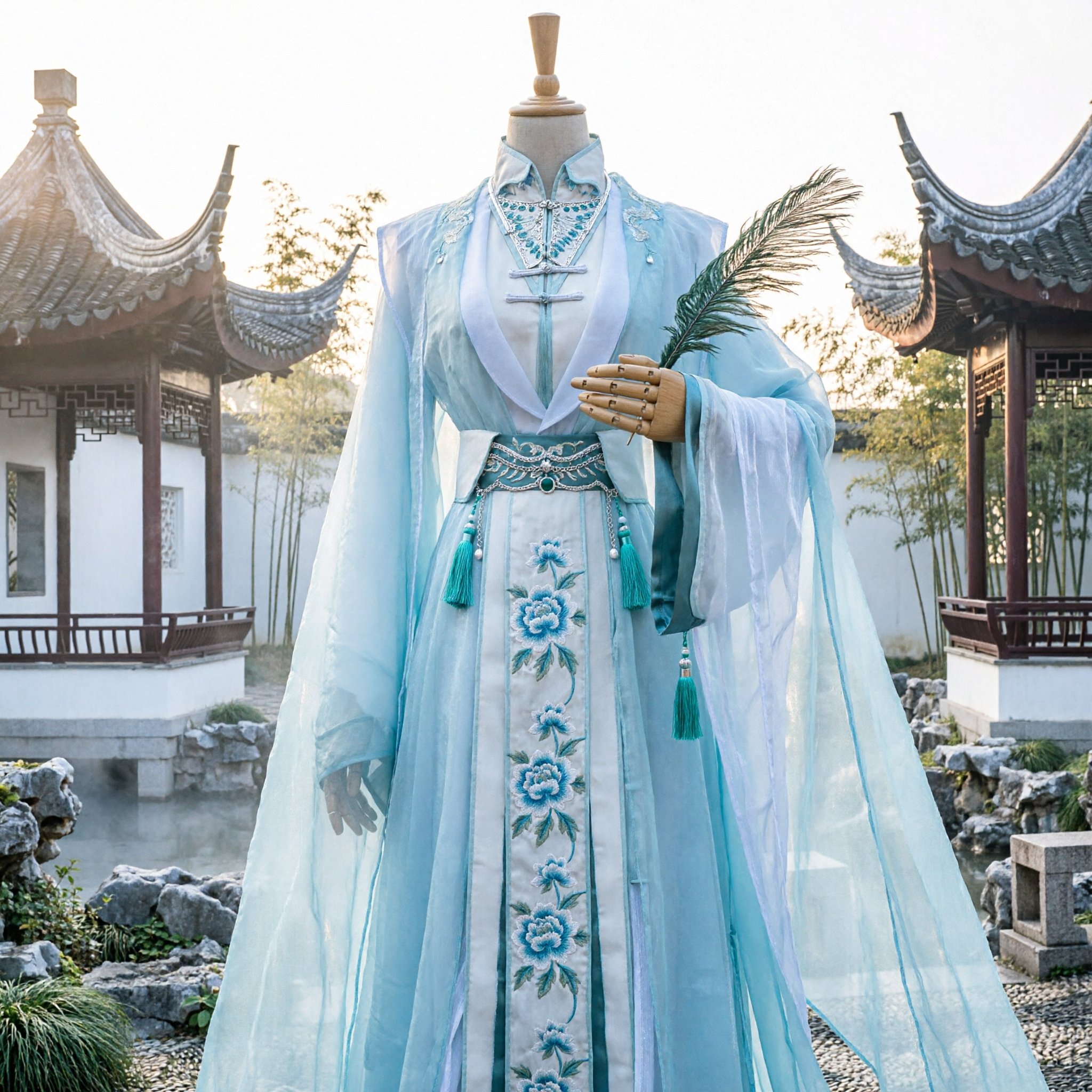 Traje Tradicional Chinês Hanfu, Robe de Cosplay de Espadachim Imortal Antigo, Conjunto Branco e Azul para Adultos - Asian Costume