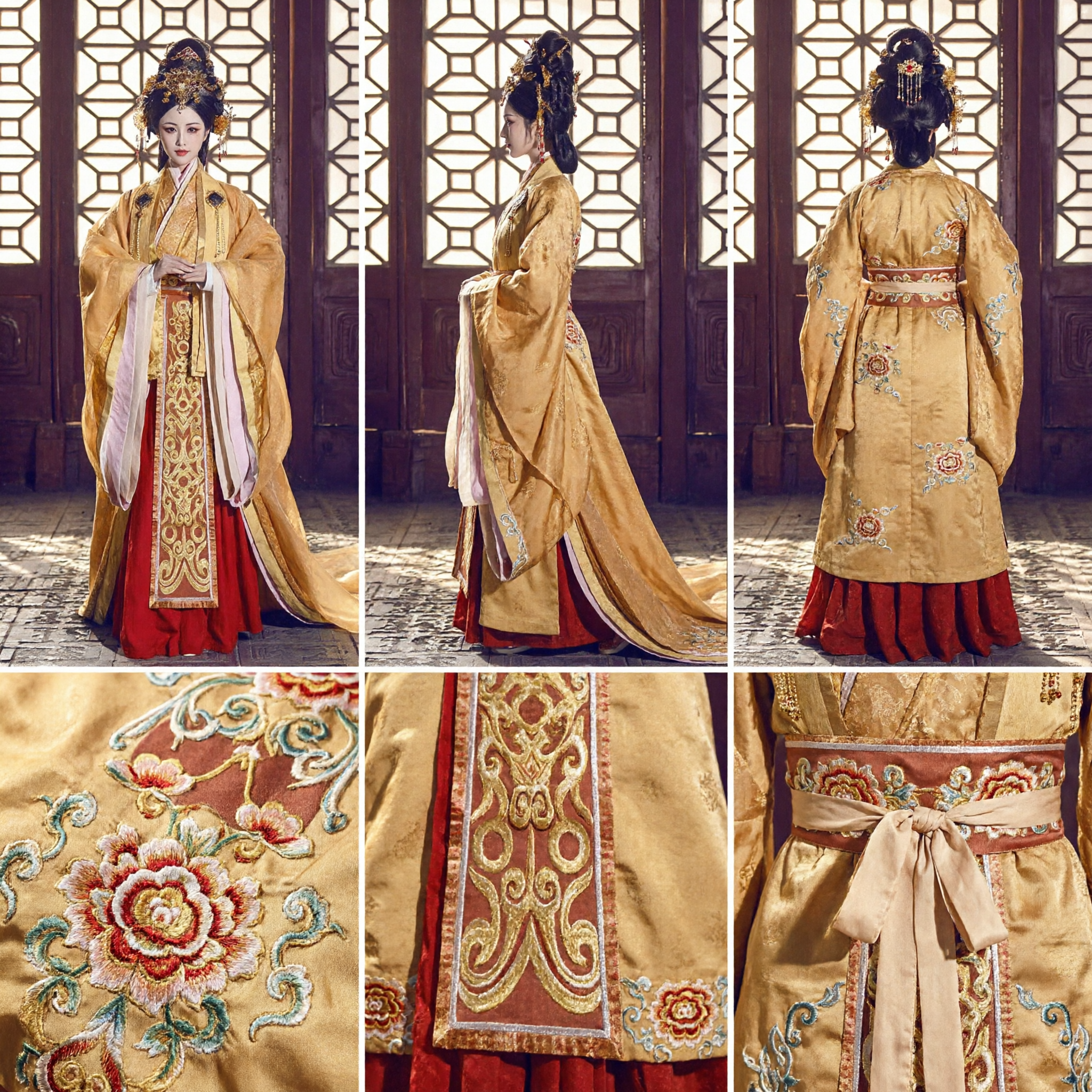 Costume Hanfu de princesse ancienne chinoise pour femmes, robe jaune brodée d'or, tenue traditionnelle pour spectacle - Asian Costume