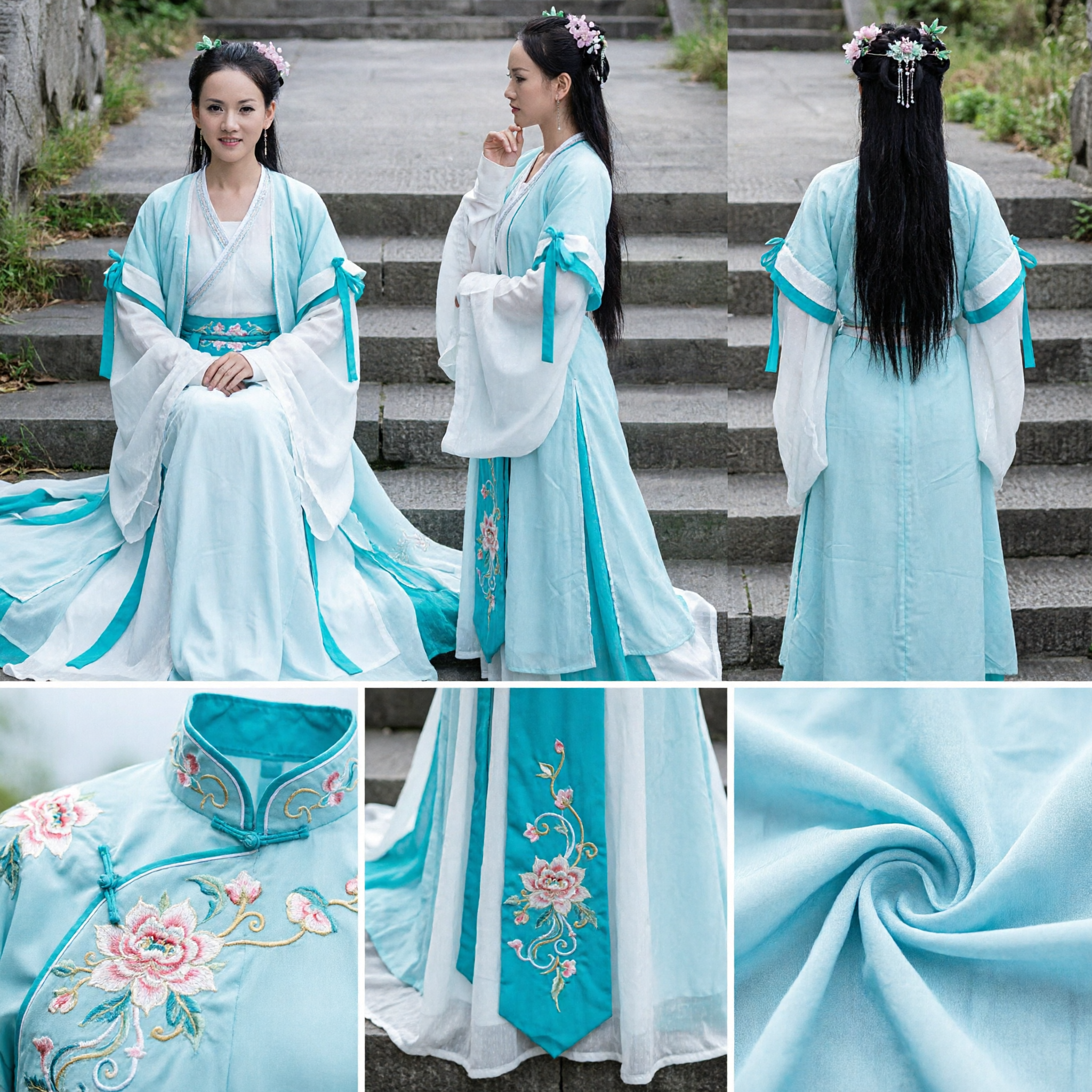 Costume Hanfu ancien chinois pour femmes, robe de fée bleue et blanche pour cosplay et photographie - Asian Costume