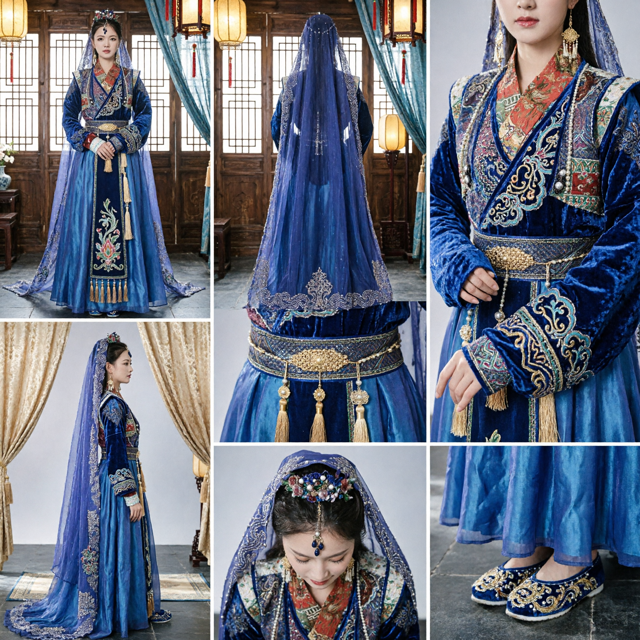Costume da Principessa di Minoranza Etnica Tradizionale Cinese Blu Reale, Abito Hanfu da Dama di Palazzo Antica per Donne, per Spettacoli Teatrali - Asian Costume