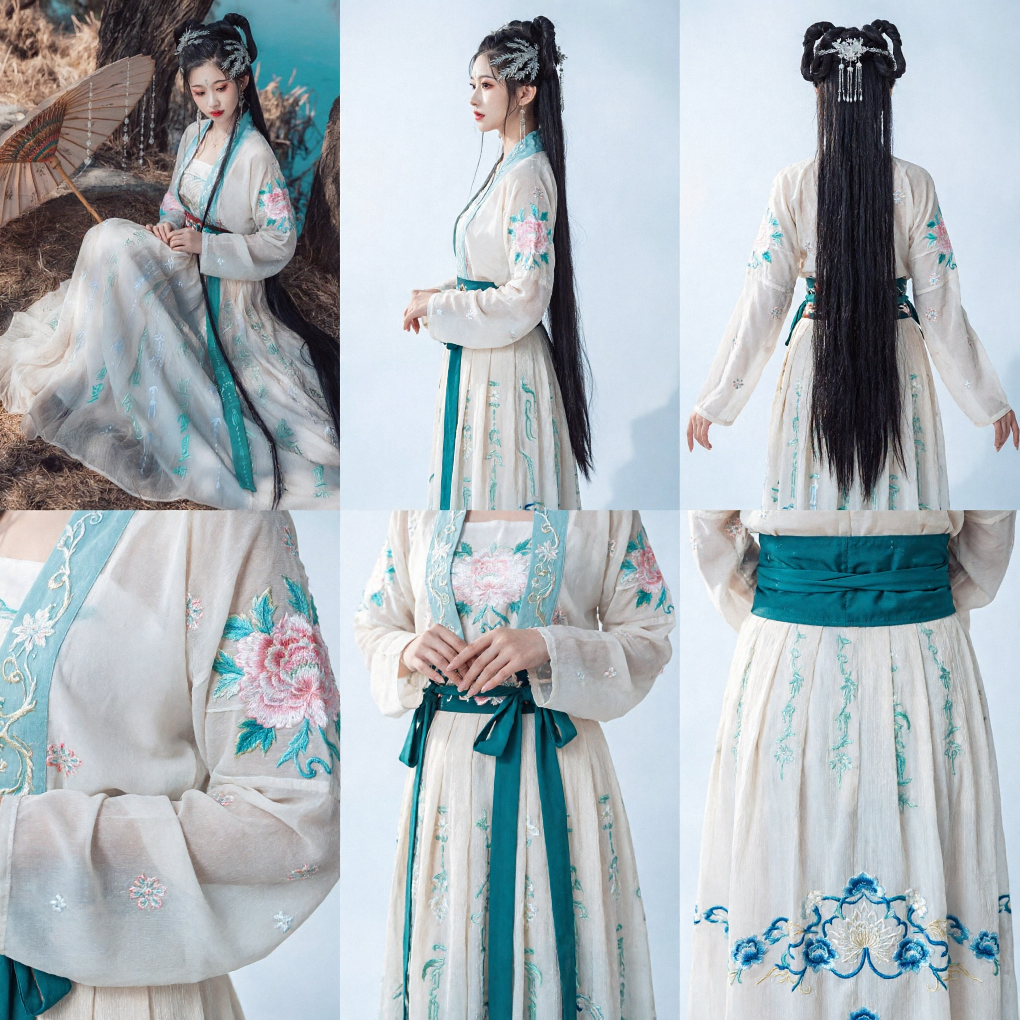 Traje Hanfu Tradicional Chinês Elegante para Mulheres, Vestido de Fada Antigo Branco e Verde para Cosplay e Fotografia - Asian Costume