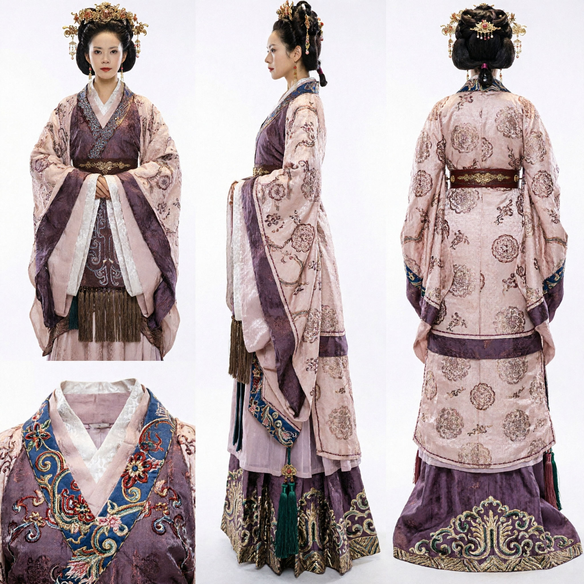 Costume Antico Cinese da Imperatrice, Abito Tradizionale Hanfu Viola con Motivi Floreali per Donne per Cosplay Storico - Asian Costume
