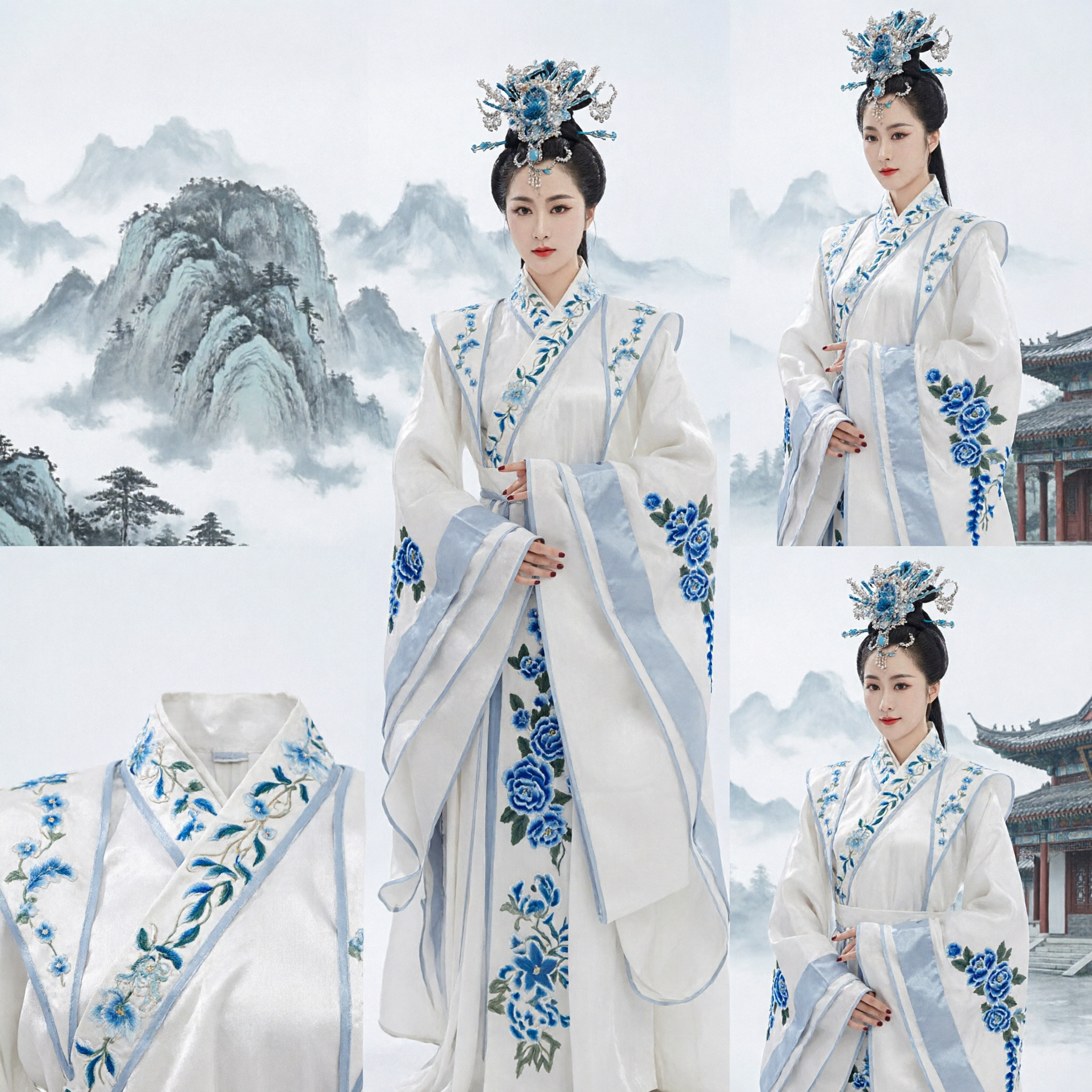 Costume de Princesse Ancienne Traditionnel Chinois Robe Hanfu Blanche Brodée pour Femmes Spectacle sur Scène et Cosplay - Asian Costume