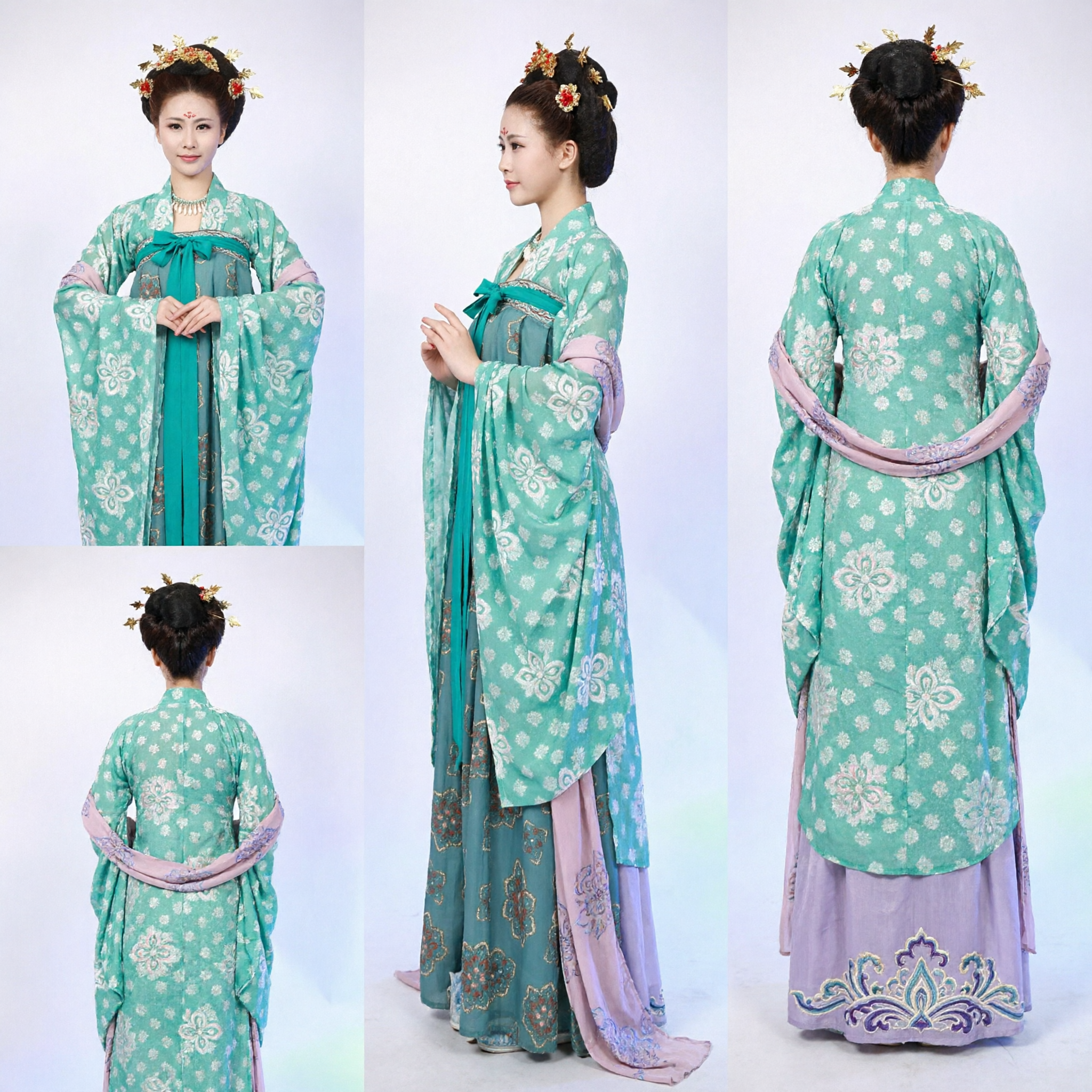 Costume da Dama di Palazzo Tradizionale Hanfu Verde Dinastia Tang Cinese Antica per Donne Spettacolo e Cosplay - Asian Costume