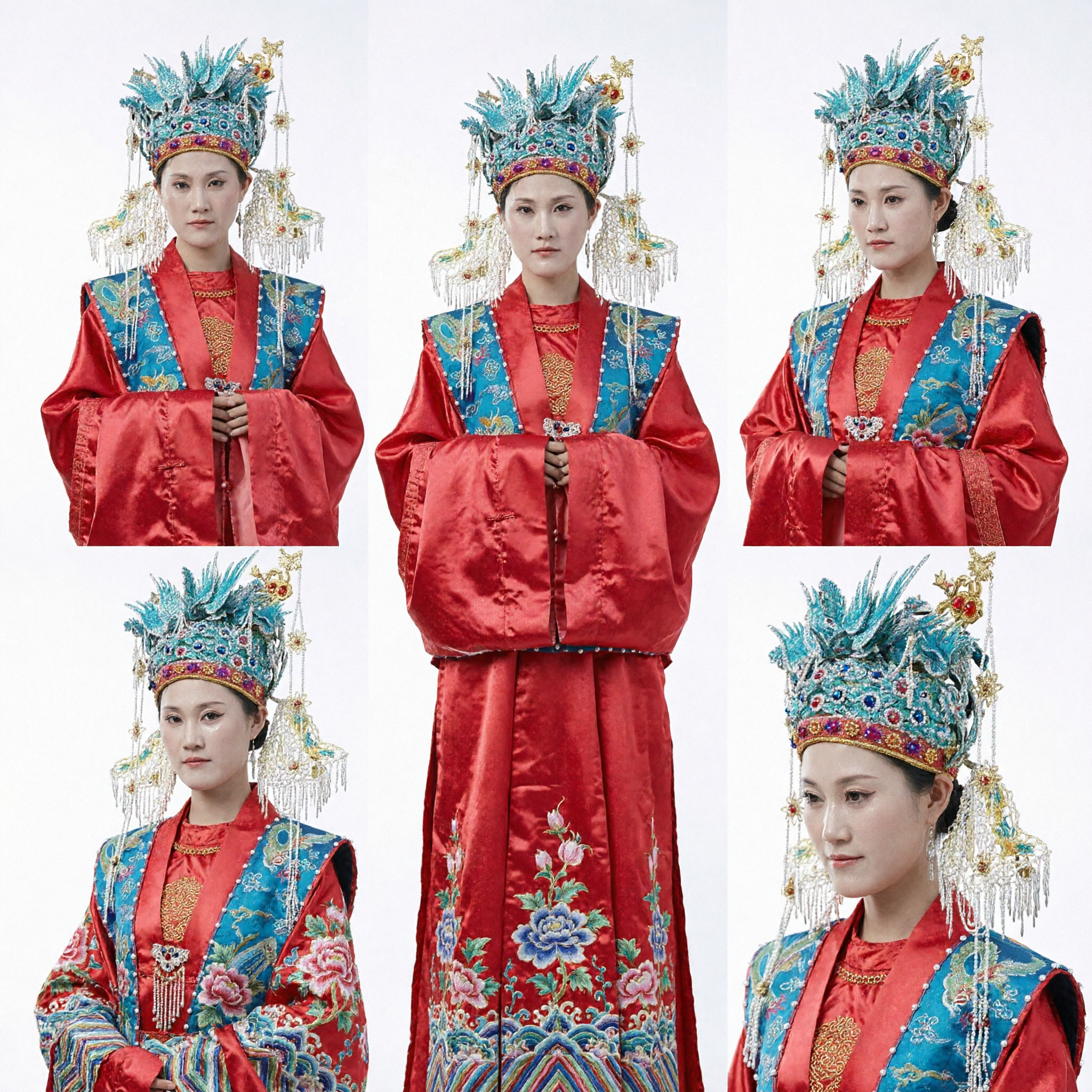 Traditionele Chinese Peking Opera Vrouwelijke Feniks Kroon Hoofdtooi Blauwe Veren Kralen Oude Keizerin Hoofddeksel Kostuum - Asian Costume