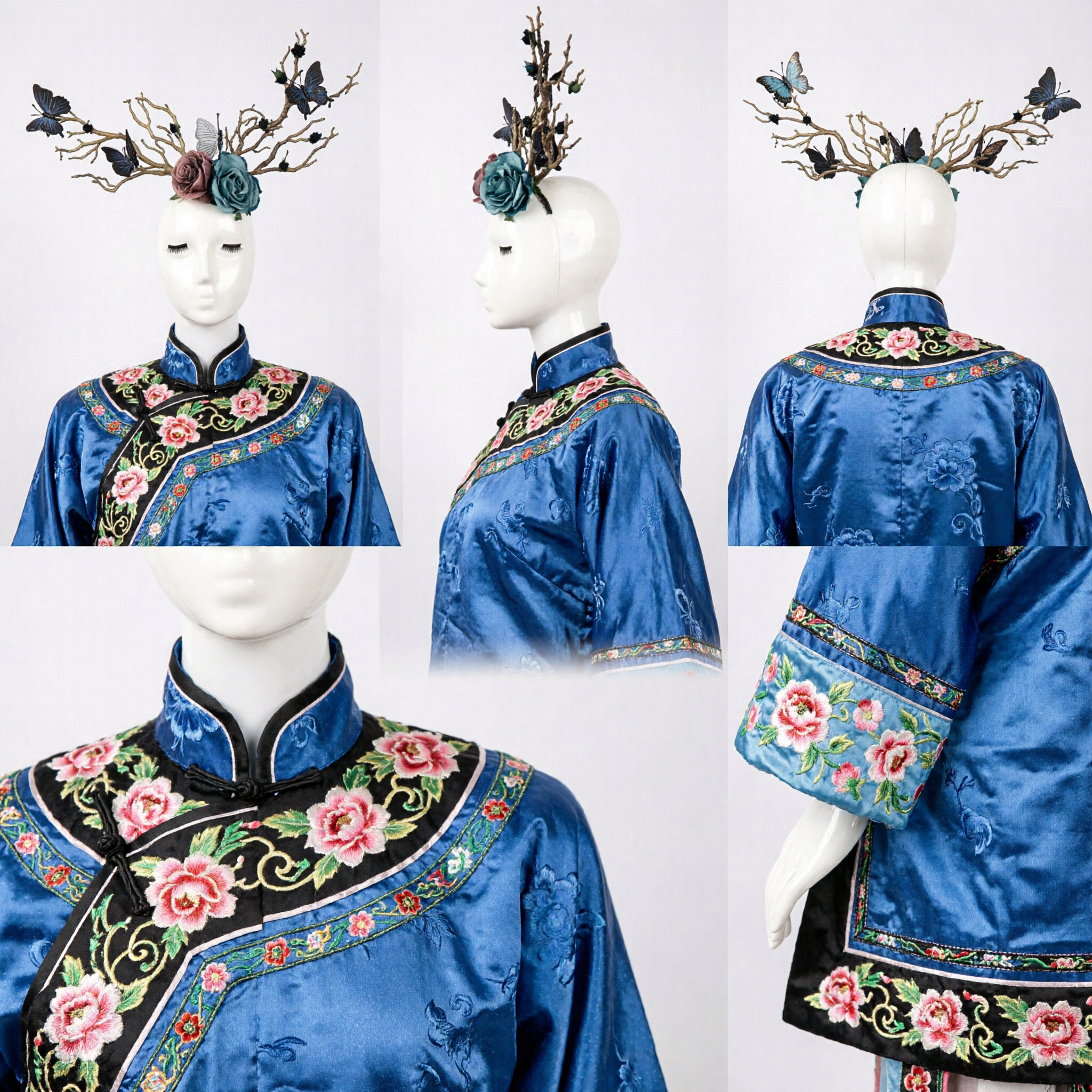 Изысканное украшение для волос с веткой бабочек и цветов для женского традиционного костюма ханьфу и фэнтези-косплея - Asian Costume