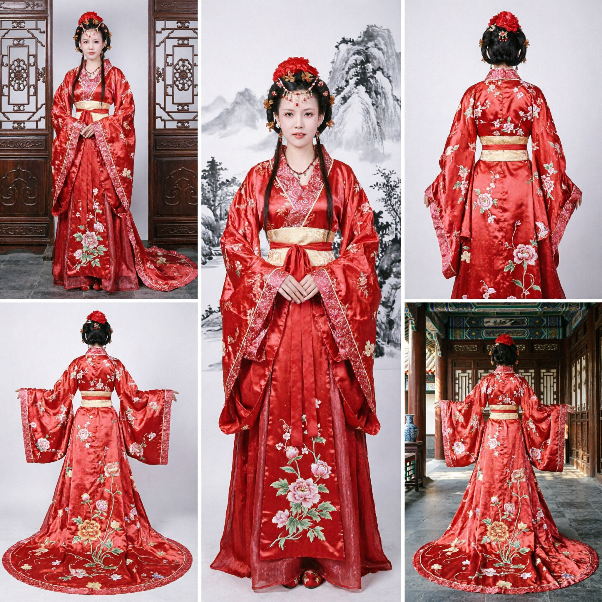 Antikes chinesisches rotes Hanfu-Kleid, traditionelles Tang-Dynastie-Palastprinzessinnen-Kostüm für Hochzeiten und Aufführungen - Asian Costume