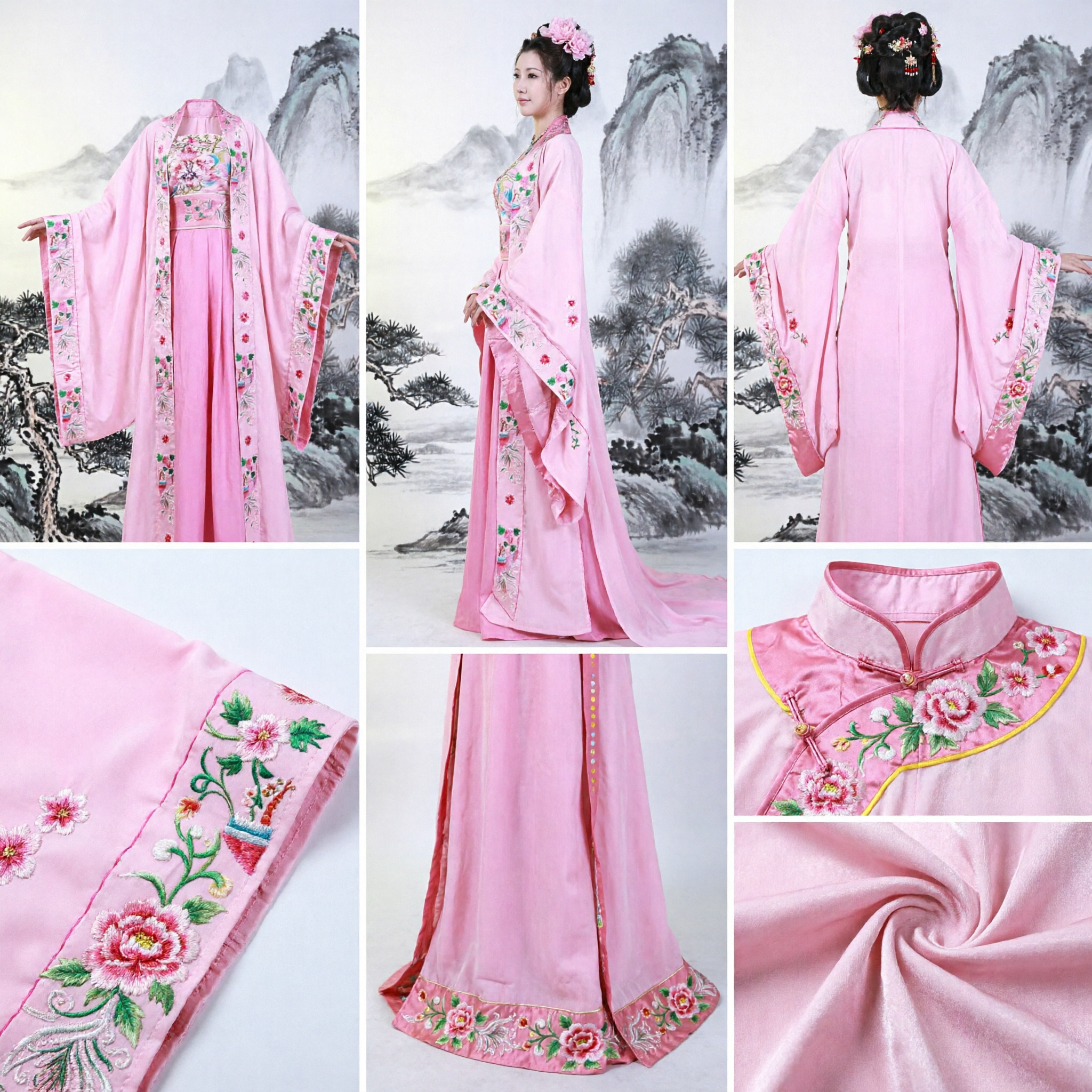 전통 분홍색 고대 중국 당나라 공주 한푸 의상 자수 로브 (여성 코스프레 공연복) - Asian Costume