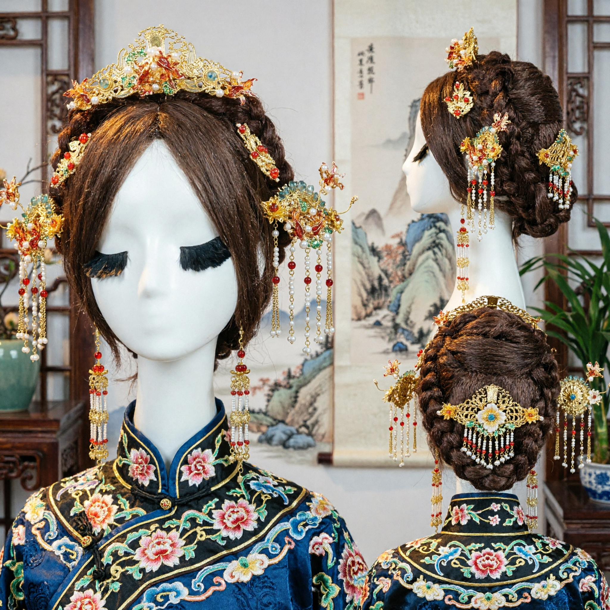 Accesorios para el Cabello Tradicionales Hanfu Chinos Corona Antigua de Princesa Tocado Nupcial con Borlas de Perlas para Mujeres Cosplay - Asian Costume