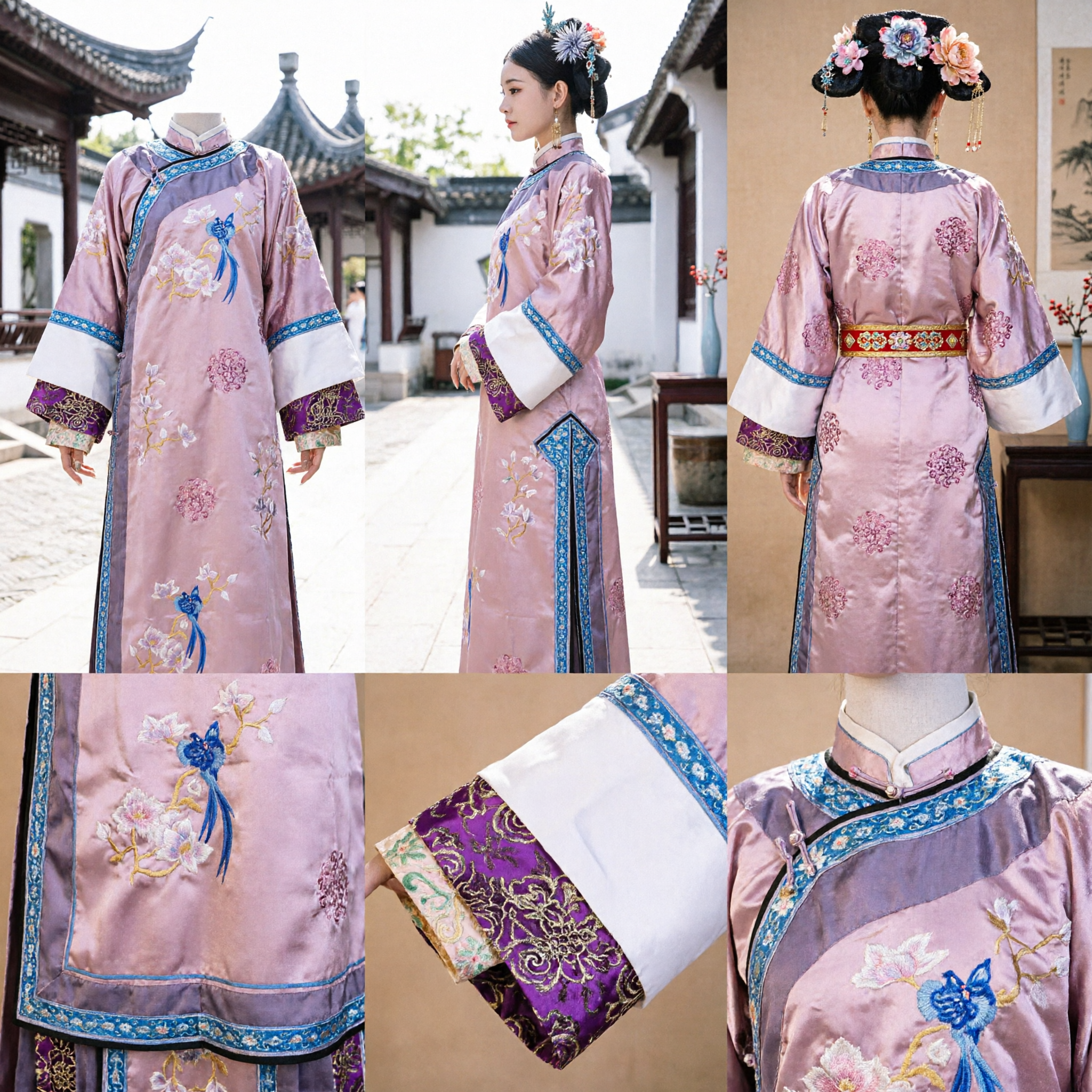 Traje de Dama do Palácio da Dinastia Qing Chinês Tradicional, Robe Manchu Rosa Bordado, Vestido de Princesa Antiga para Mulheres, Cosplay - Asian Costume