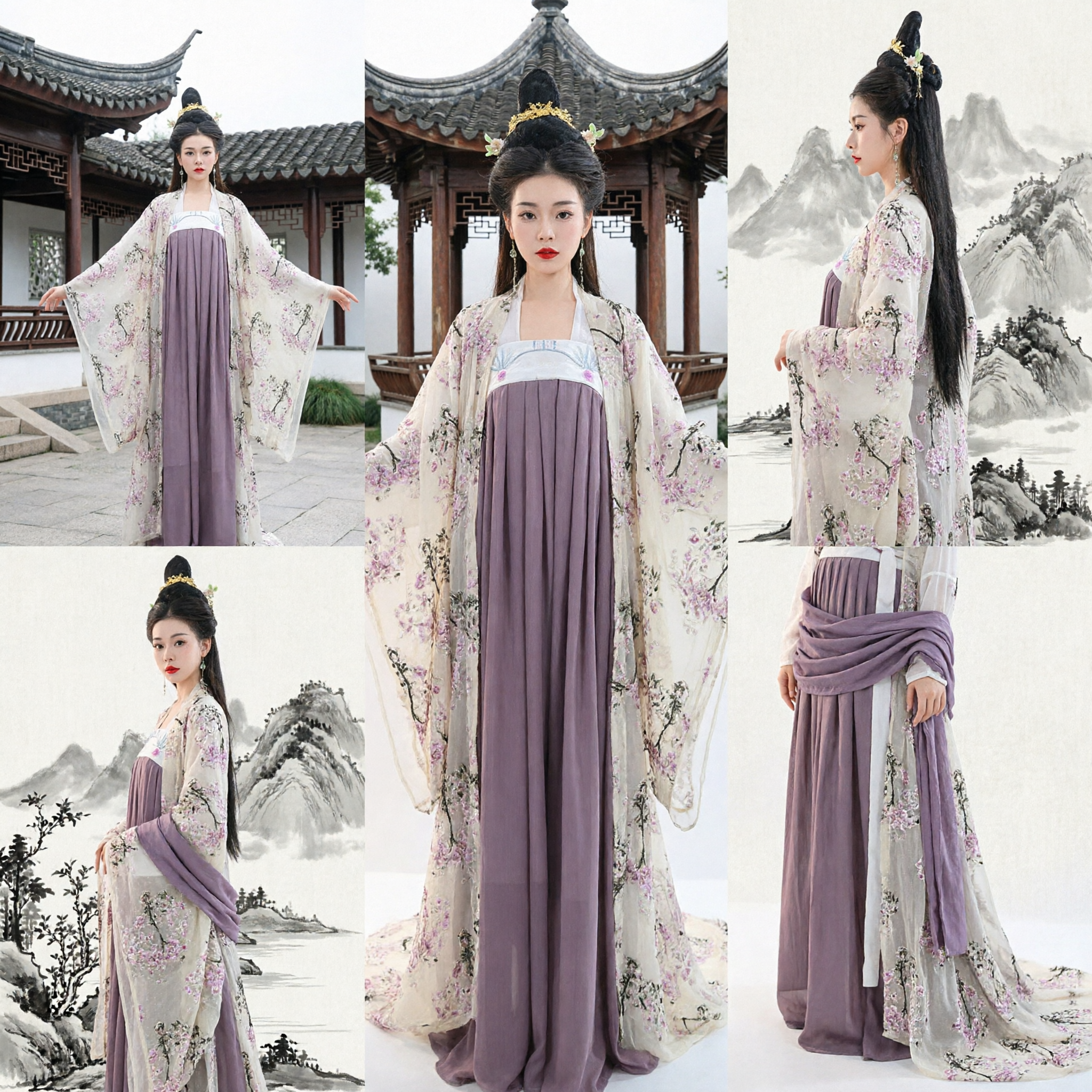 Costume Hanfu de la dynastie Tang chinoise ancienne Robe traditionnelle de dame du palais Imprimé floral pour femmes - Asian Costume