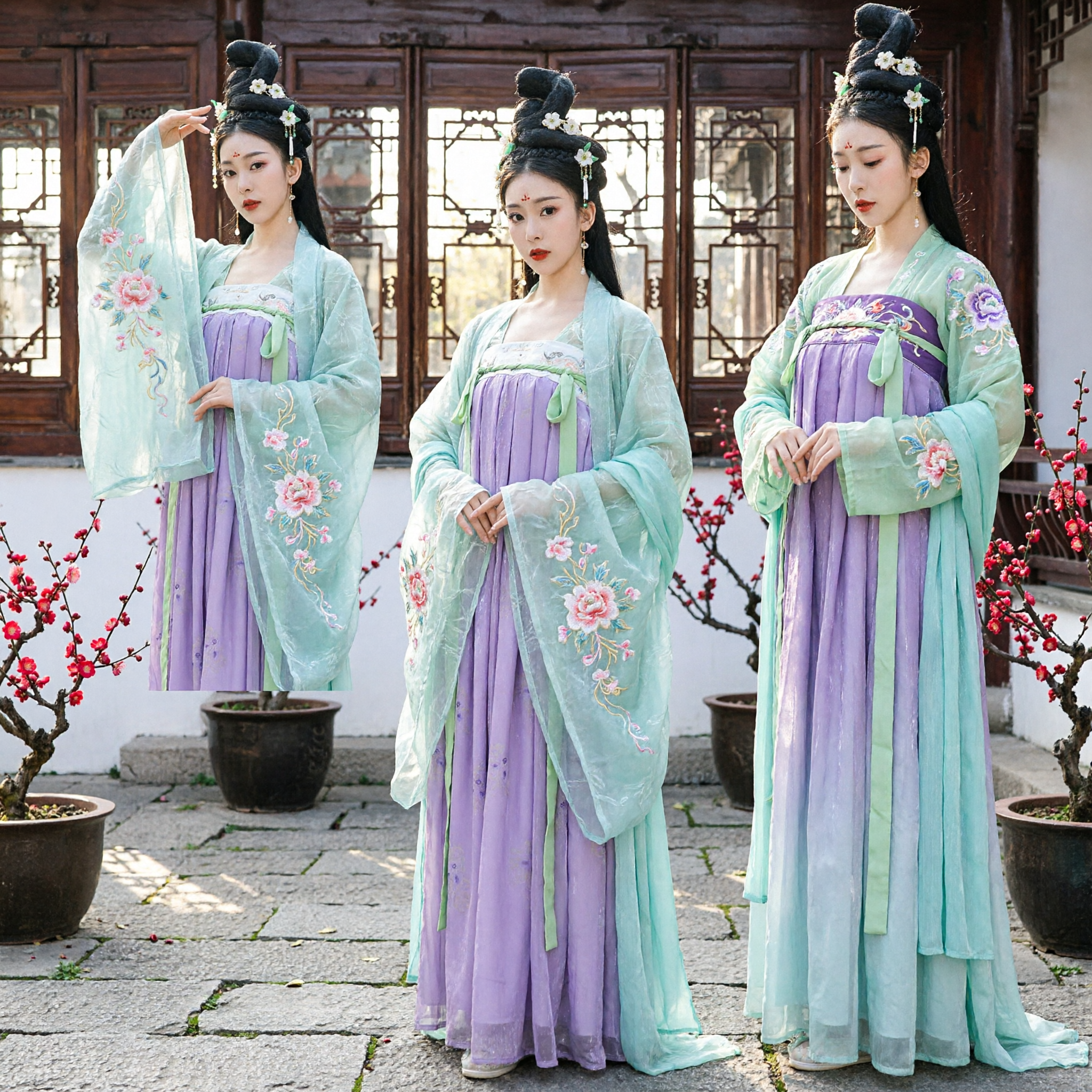 Elegant Traditioneel Chinees Hanfu Kostuum Oud Tang Dynastie Prinses Paarse Jurk Groen Gewaad voor Vrouwen - Asian Costume