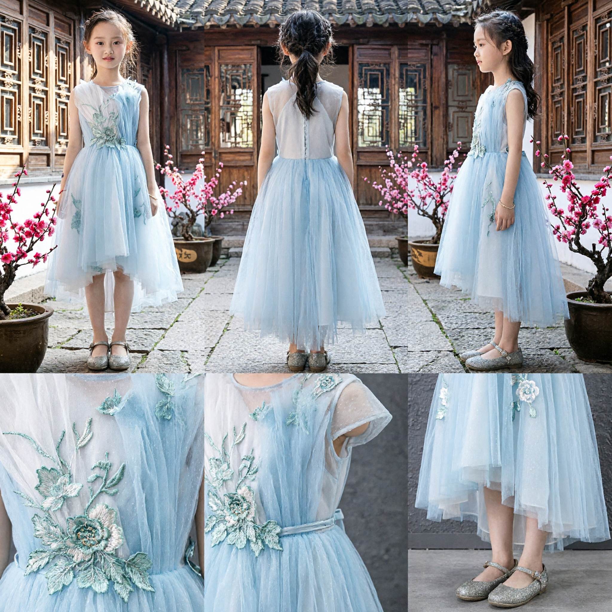 Vestido Tradicional Chinês Hanfu Azul Claro Elegante para Meninas, Fantasia de Anfitriã para Performance no Palco com Bordado Floral - Asian Costume