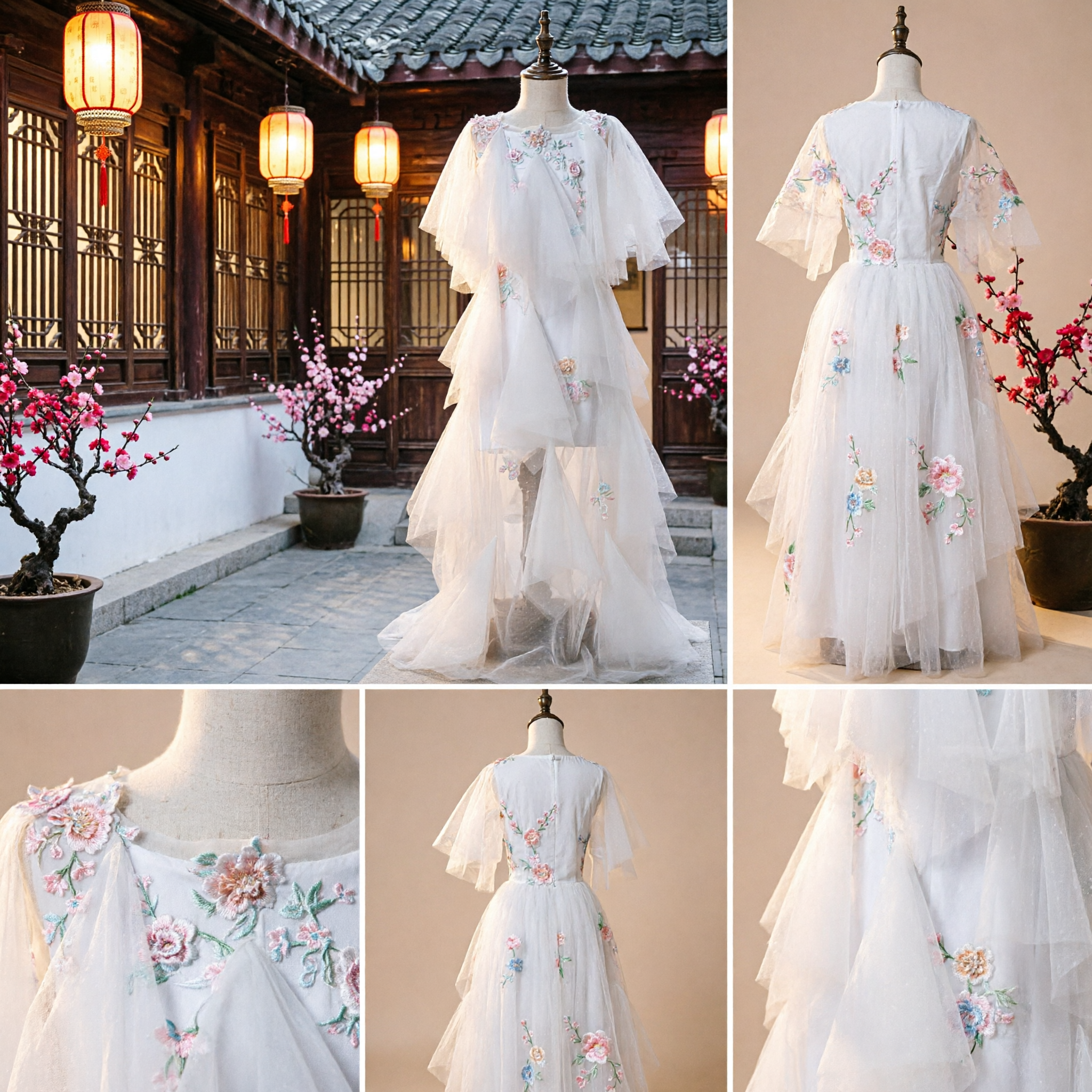 Ancient Chinese Hanfu White Fairy Dress Traditional Embroidered Tulle Gown for Stage Performance Cosplay - Asian Costume