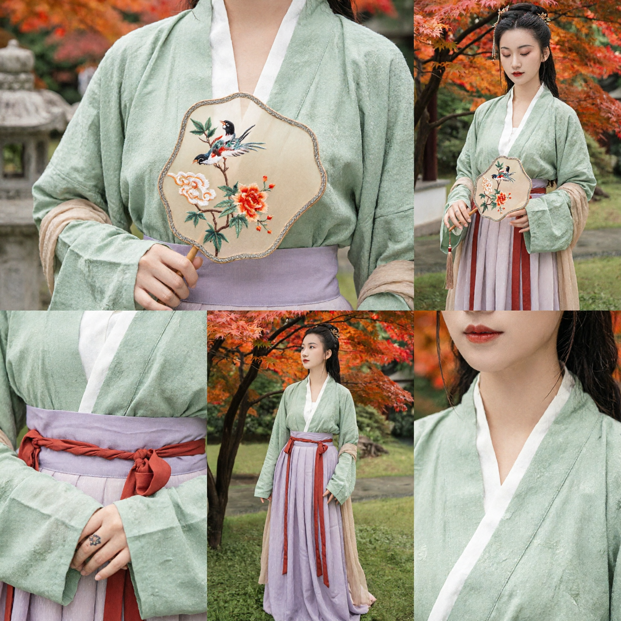 Elegante Traje Tradicional Chino Hanfu para Mujeres, Estilo Antiguo de la Dinastía Song, Vestido con Blusa Verde y Falda Rosa - Asian Costume