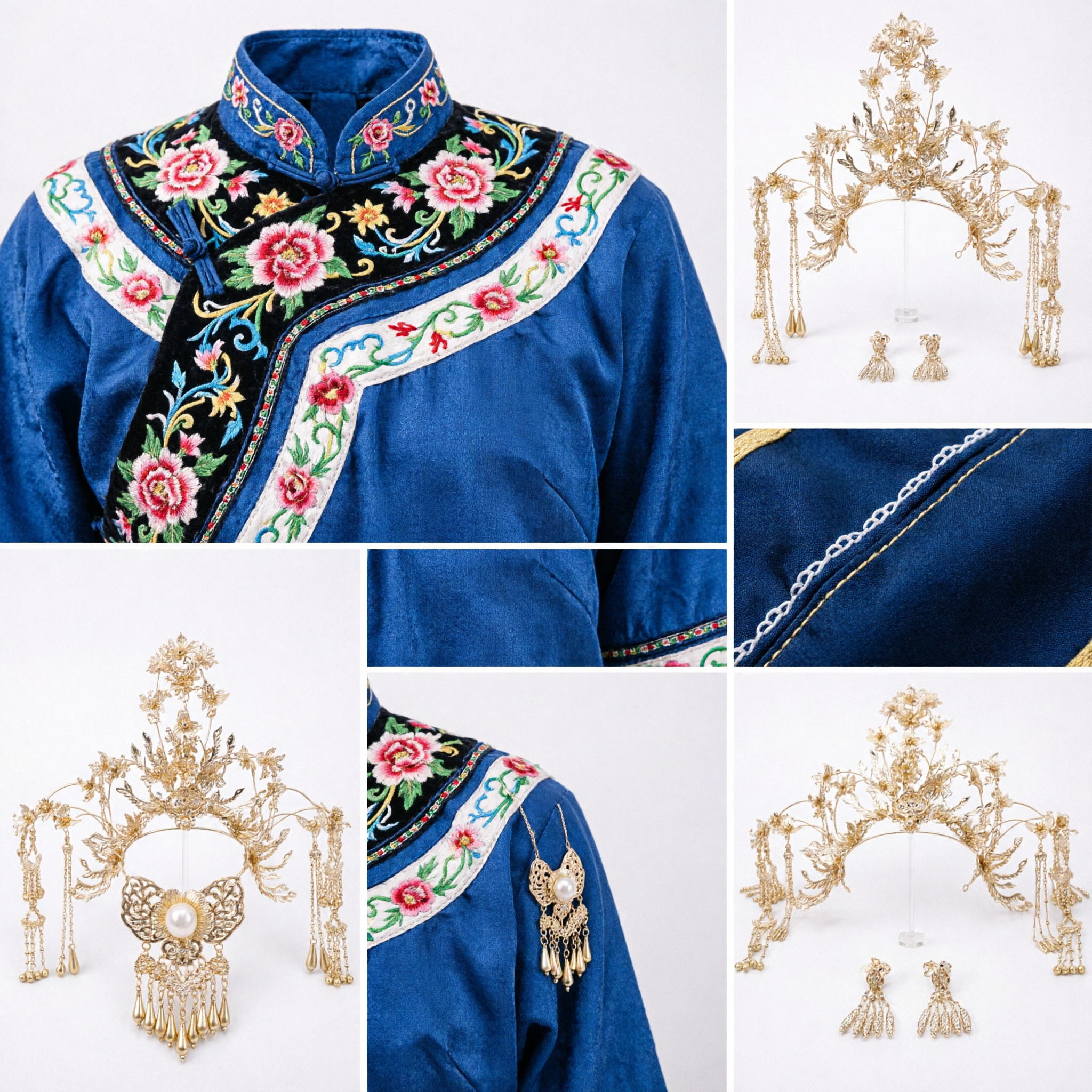 Accessoires capillaires Phénix doré chinois traditionnel exquis Ensemble de coiffe de mariage style ancien Hanfu pour Mariées - Asian Costume
