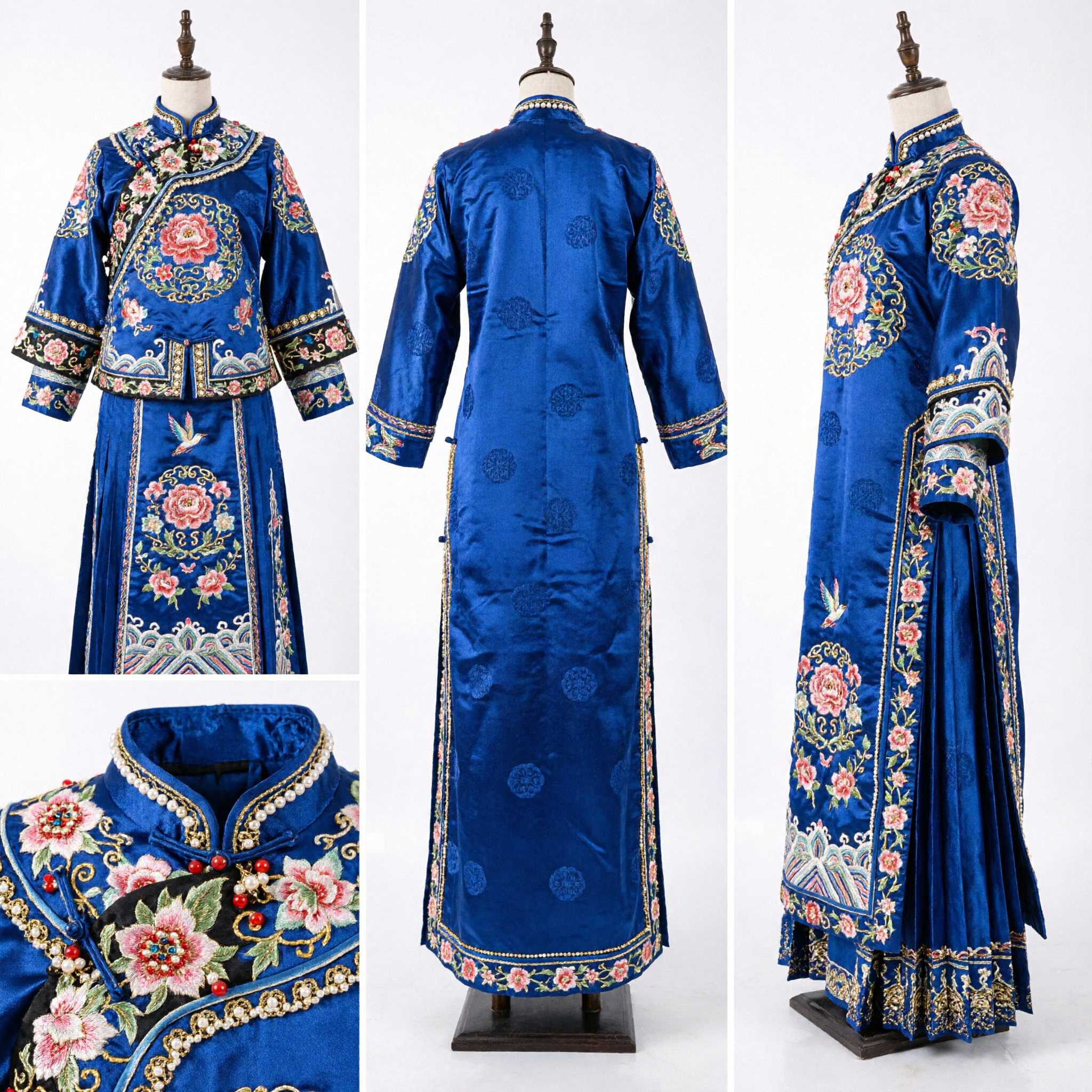 Traditional Chinese Hanfu Hair Accessories Set Blue Enamel Dragonfly Butterfly Bridal Crown Jewelry for Women - Asian Costume