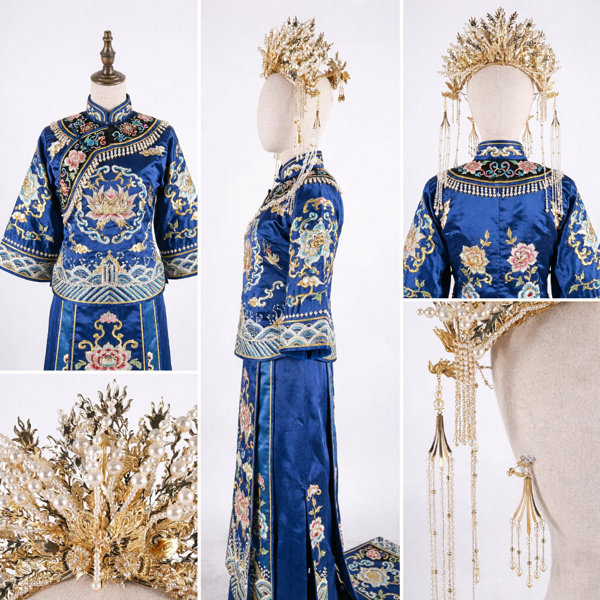 Coiffe de mariée Phénix chinois traditionnel Couronne dorée Bijoux capillaires anciens Hanfu avec pompons perles pour Mariage - Asian Costume