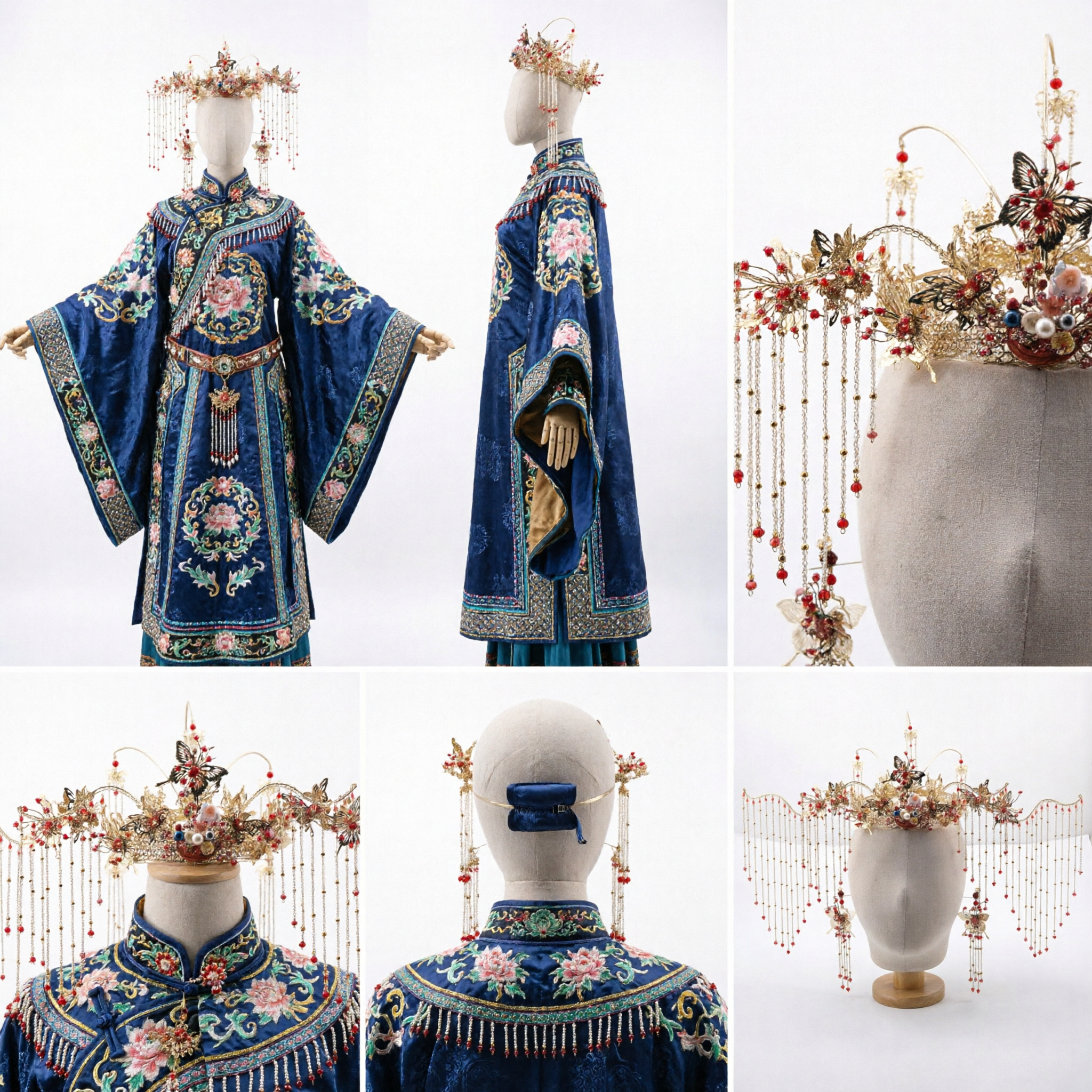 Tradycyjna chińska ślubna Korona Feniksa Złota Motyl Biżuteria do Włosów Starożytne Nakrycie Głowy Panny Młodej Hanfu z Długimi Chwostami - Asian Costume