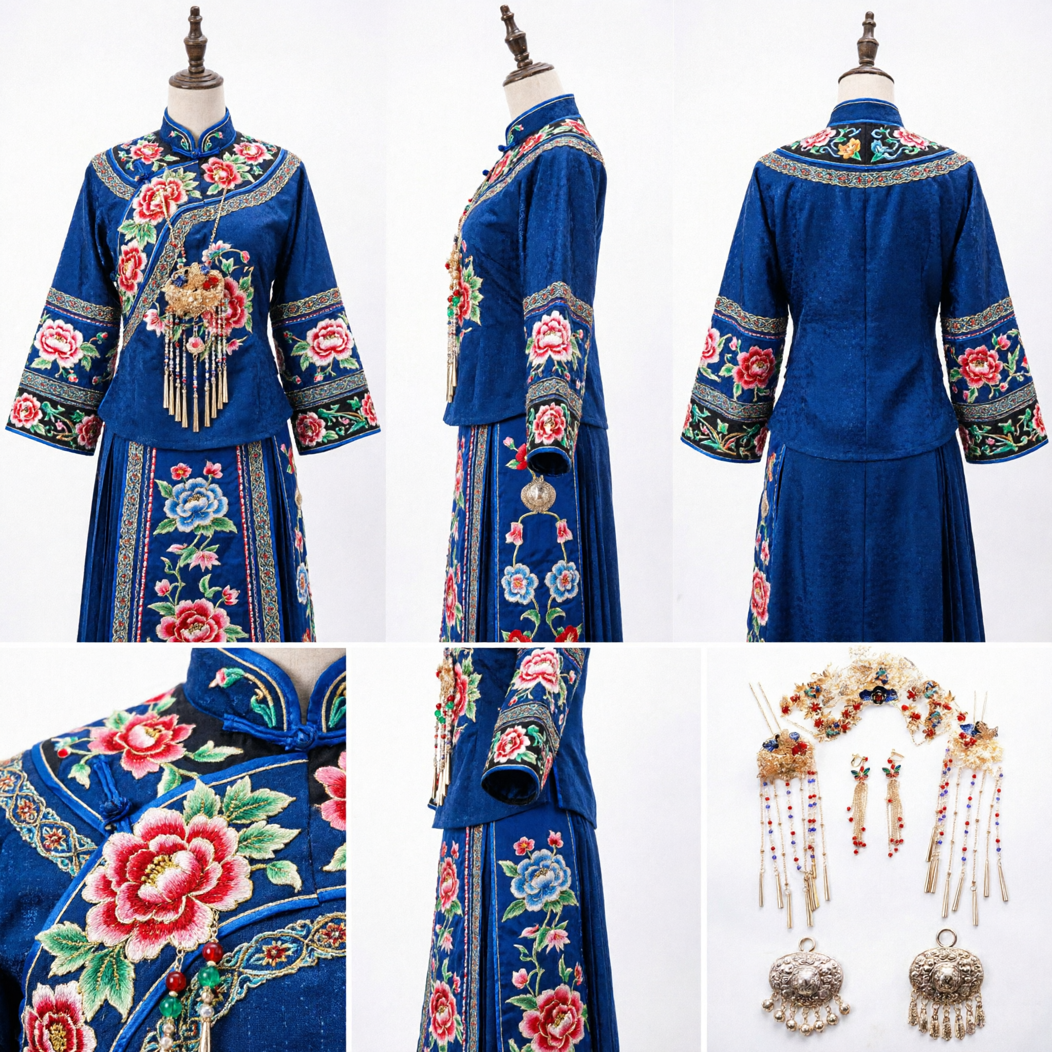 中国伝統 漢服 髪飾りセット 古代宮廷花嫁冠 蝶簪と房飾りイヤリング 女性用 - Asian Costume